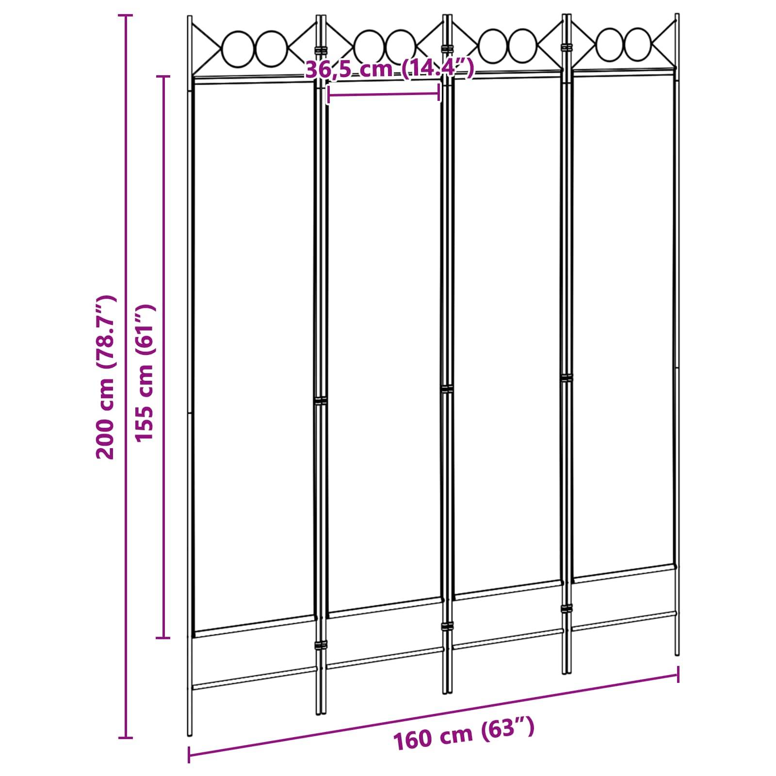 Technische Zeichnung eines Metallzauns oder Torflügels mit Abmessungen: 200 cm Höhe, 160 cm Breite, 36,5 cm Abstand zwischen Pfosten und 155 cm innere Höhe.