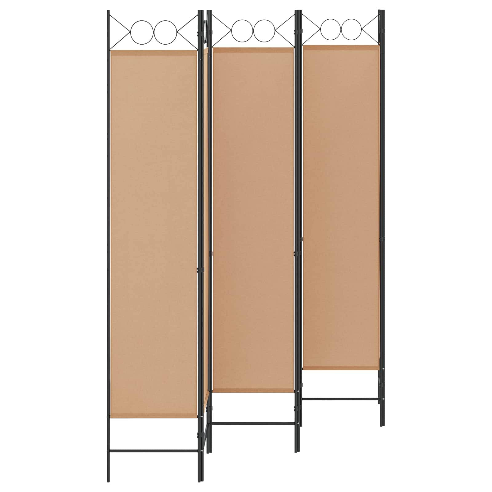 Dreiteiliger Sichtschutzschirm mit Faltendesign, beigefarbener Stoff und schwarzem Metallrahmen, in gestaffelter offener Position gezeigt.