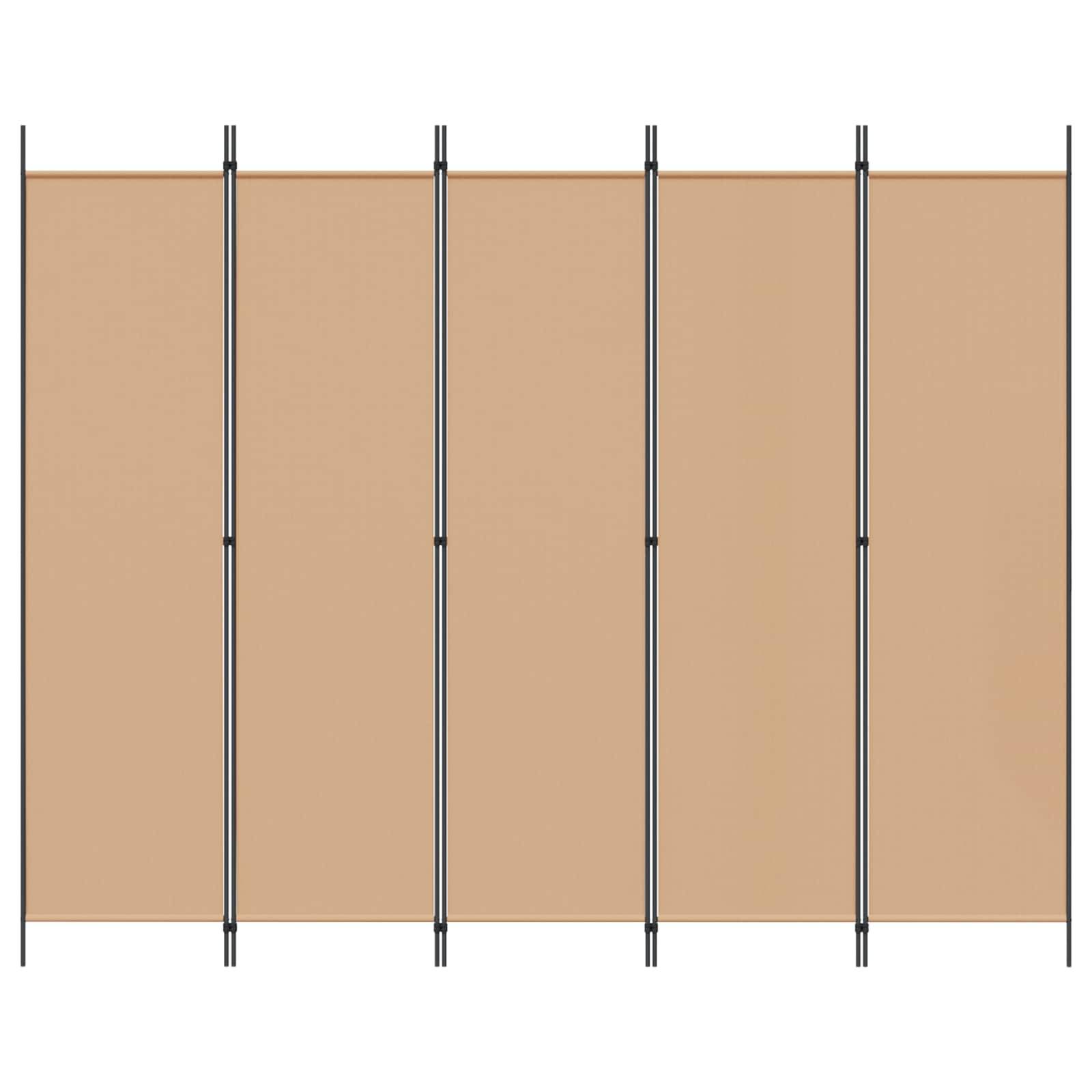Draufsicht-Diagramm eines rechteckigen Panels, das durch fünf vertikale Stangen unterteilt ist und ein beiges Tuch oder einen Vorhang zeigt, der zwischen gleichmäßig verteilten Stützen befestigt ist.