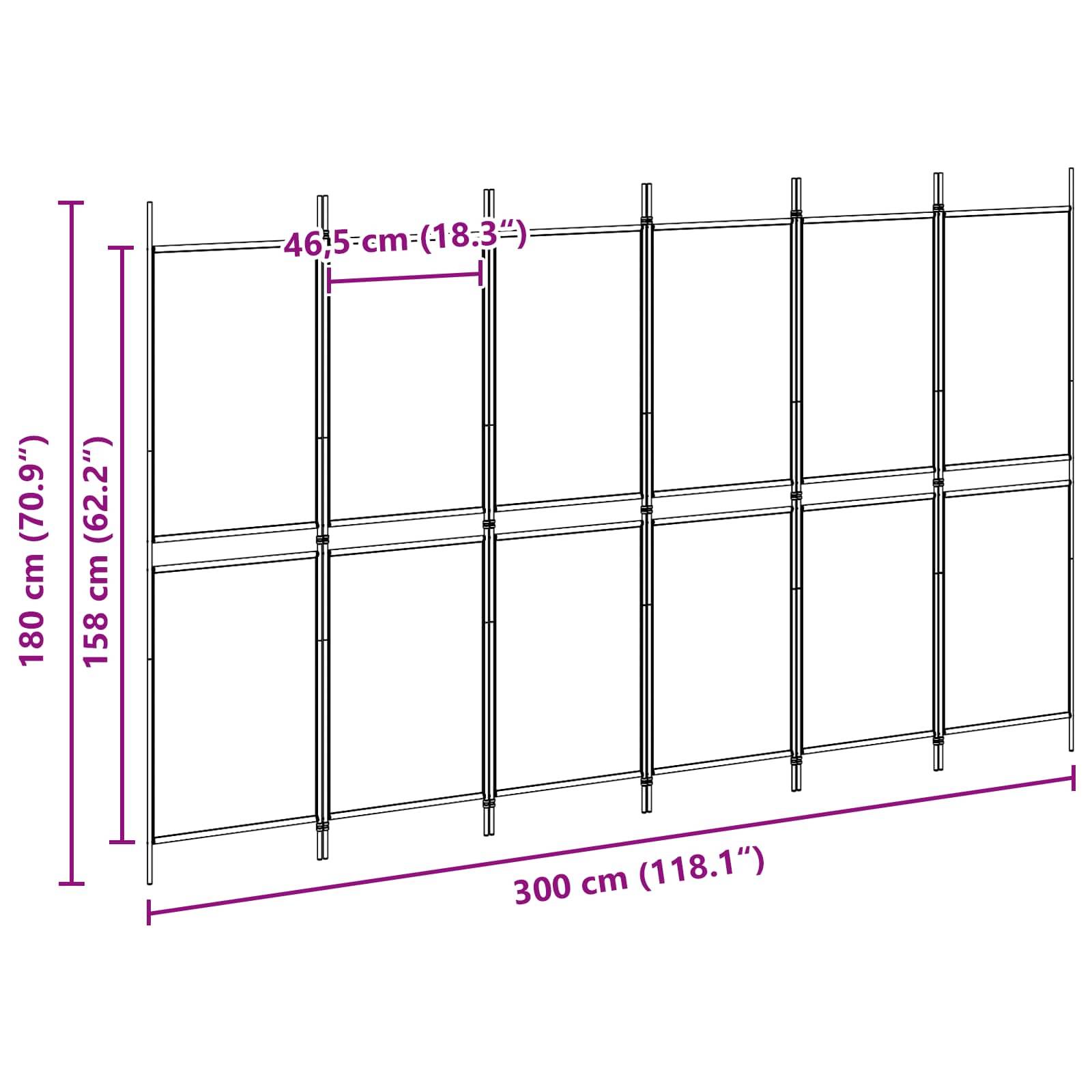 Diagramm eines modularen Zaun- oder Paneelsystems, das eine Breite von 300 cm und eine Höhe von 180 cm zeigt, mit 158 cm nutzbarer Höhe und 46,5 cm Paneelab­stand.