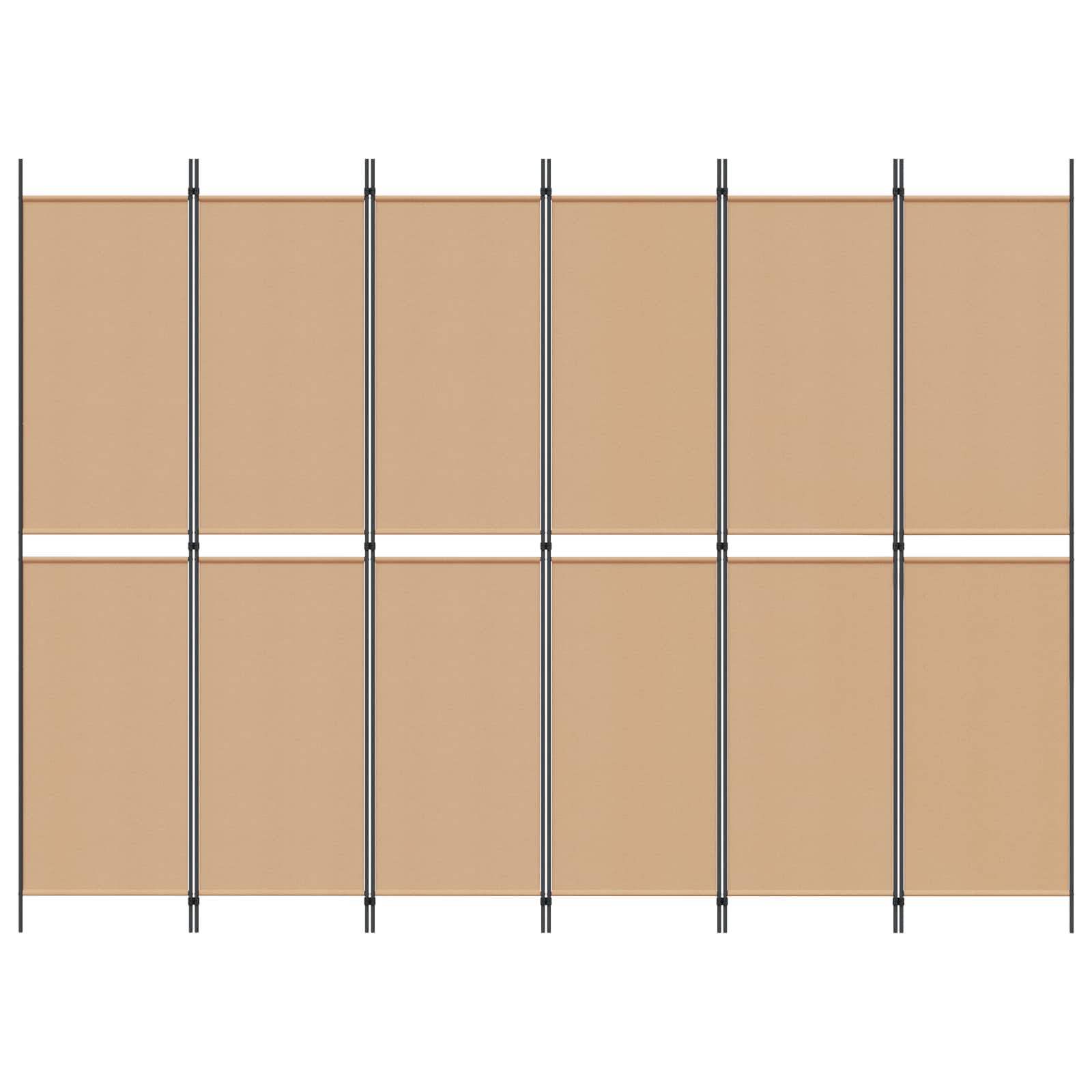 Einfaches Diagramm einer Trennwand mit beigen Paneelen und sechs gleichmäßig über die Breite verteilten vertikalen Metallständern.