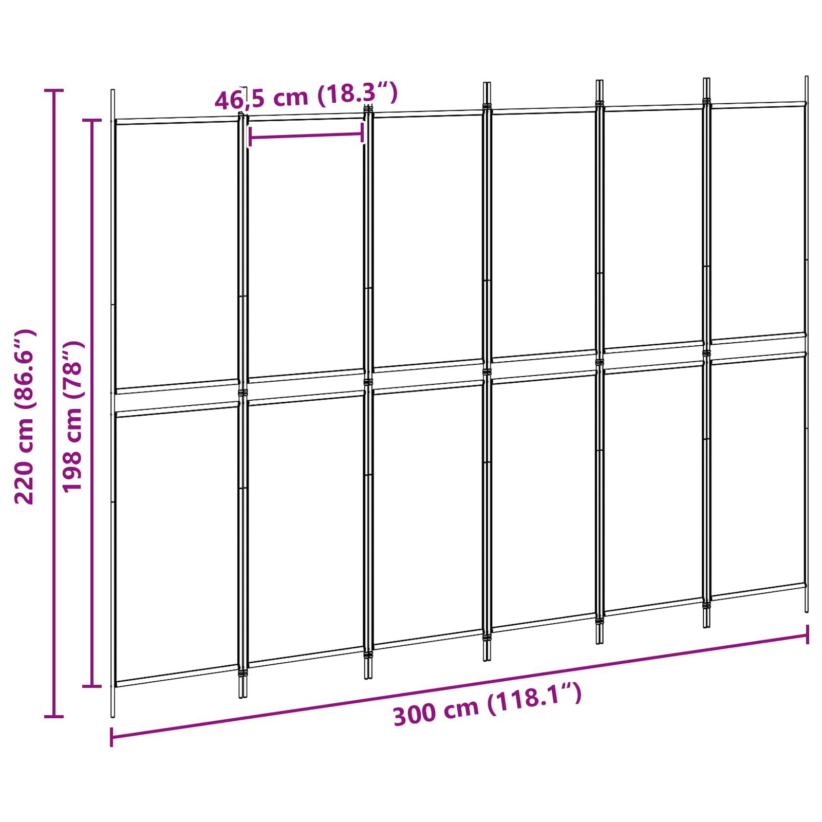 Diagramm eines modularen Zaun-Paneelsystems mit Abmessungen: 300 cm breit, 220 cm Gesamthöhe, 198 cm Panelhöhe und 46,5 cm Abstand zwischen den Pfosten.