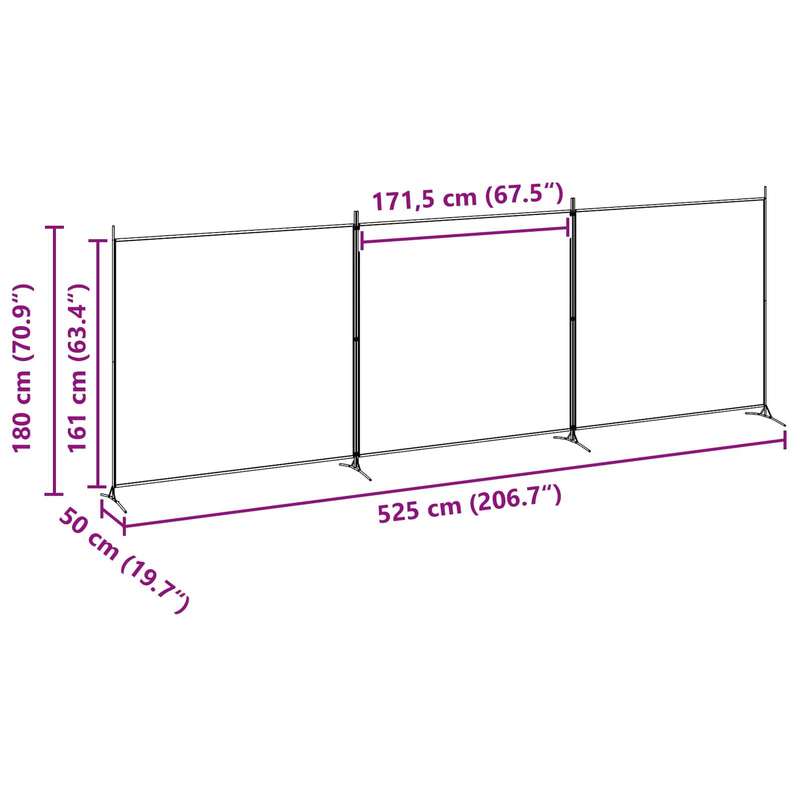vidaXL 4-teiliger Raumteiler Beige 525 x 180 cm Stoff