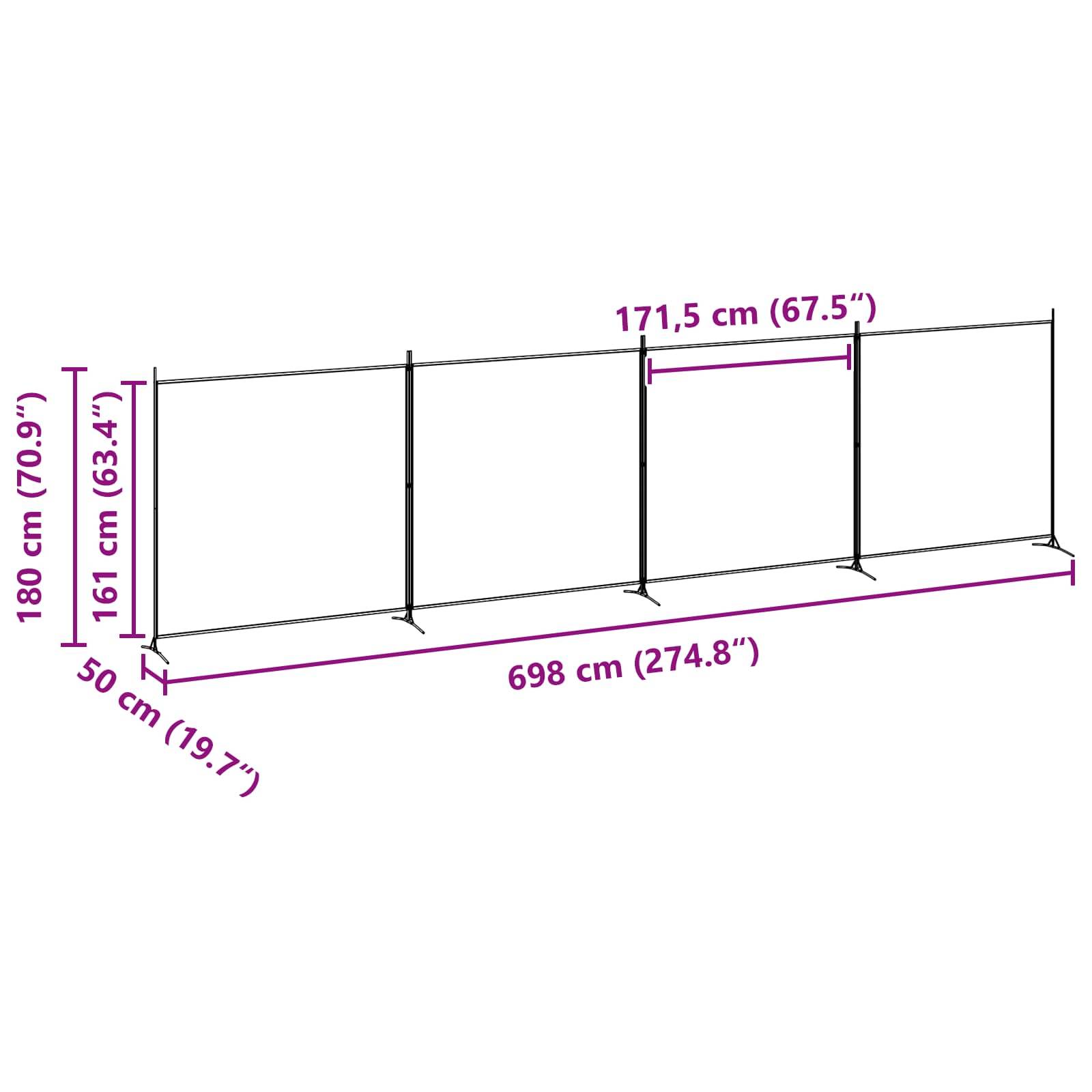 vidaXL 4-teiliger Raumteiler Beige 698 x 180 cm Stoff
