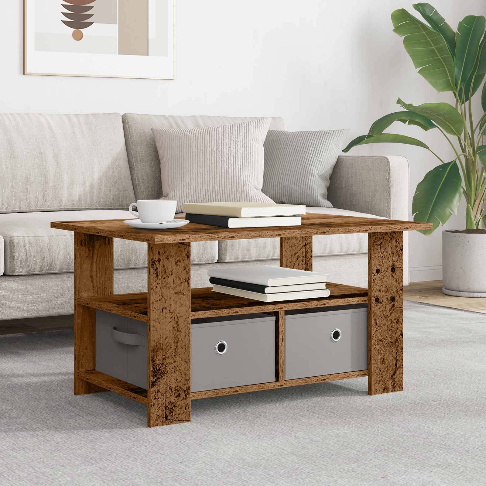vidaXL Couchtisch mit Schubladen Altholz 77 x 55 x 42 cm Holzwerkstoff