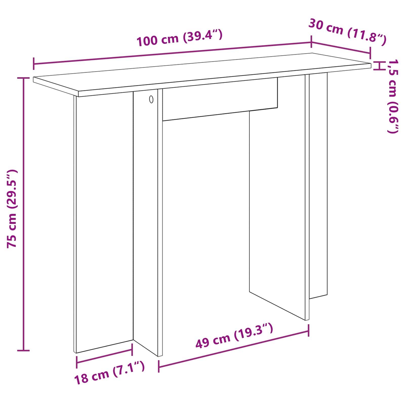 vidaXL Konsolentisch Betongrau 100 x 30 x 75 cm Holzwerkstoff