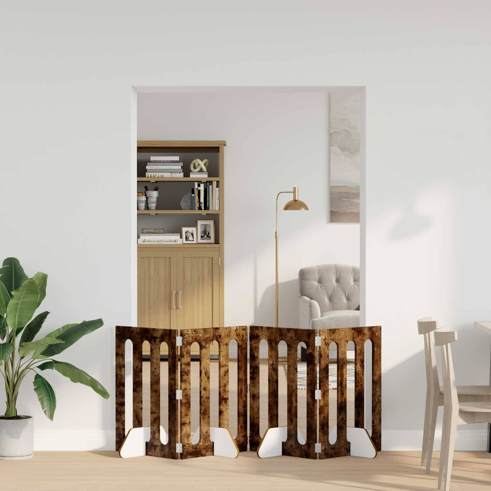 vidaXL Faltbarer Haustierzaun 4 pcs Geräucherte Eiche 201 x 38 x 70 cm