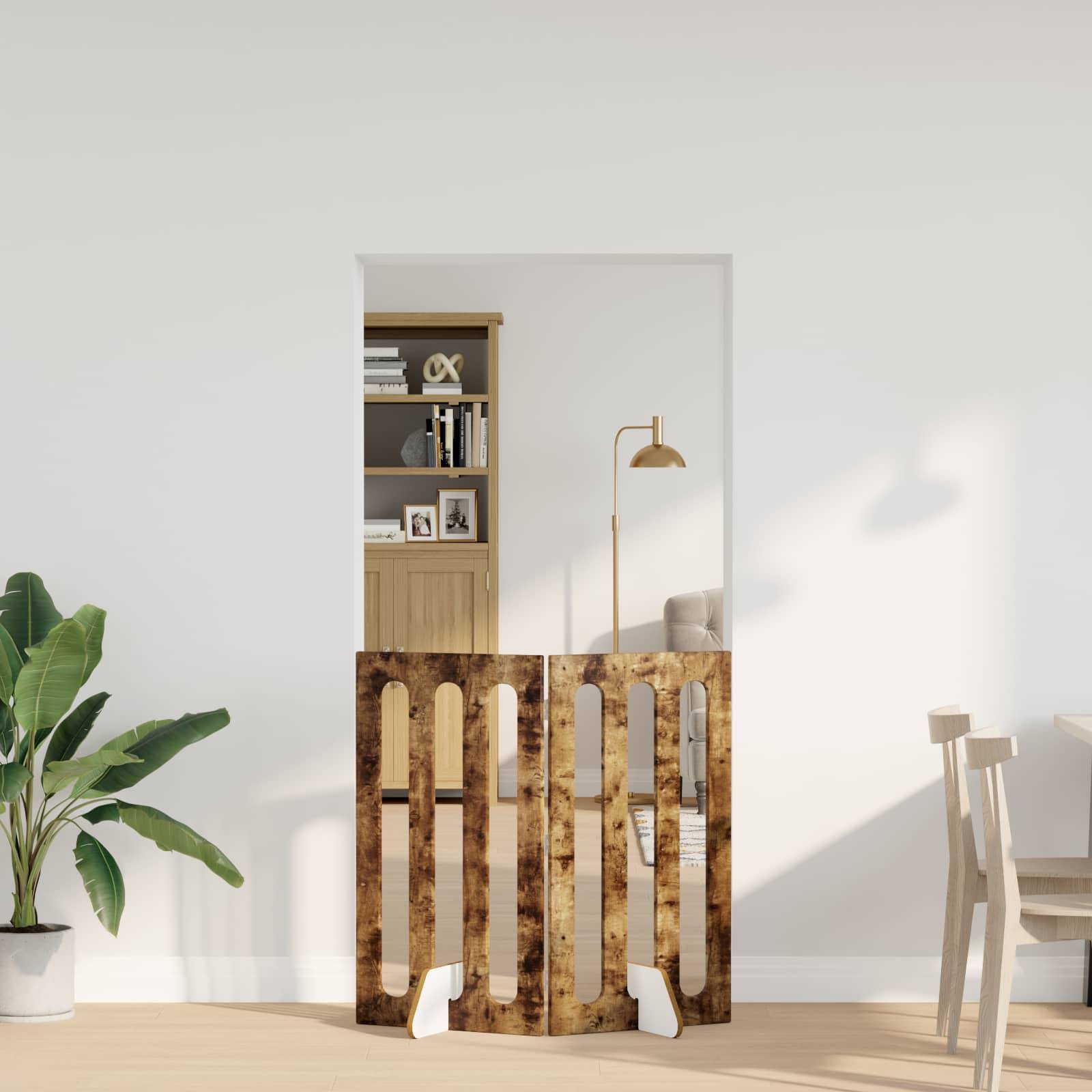 vidaXL Faltbarer Haustierzaun 2 pcs Geräucherte Eiche Holzwerkstoff