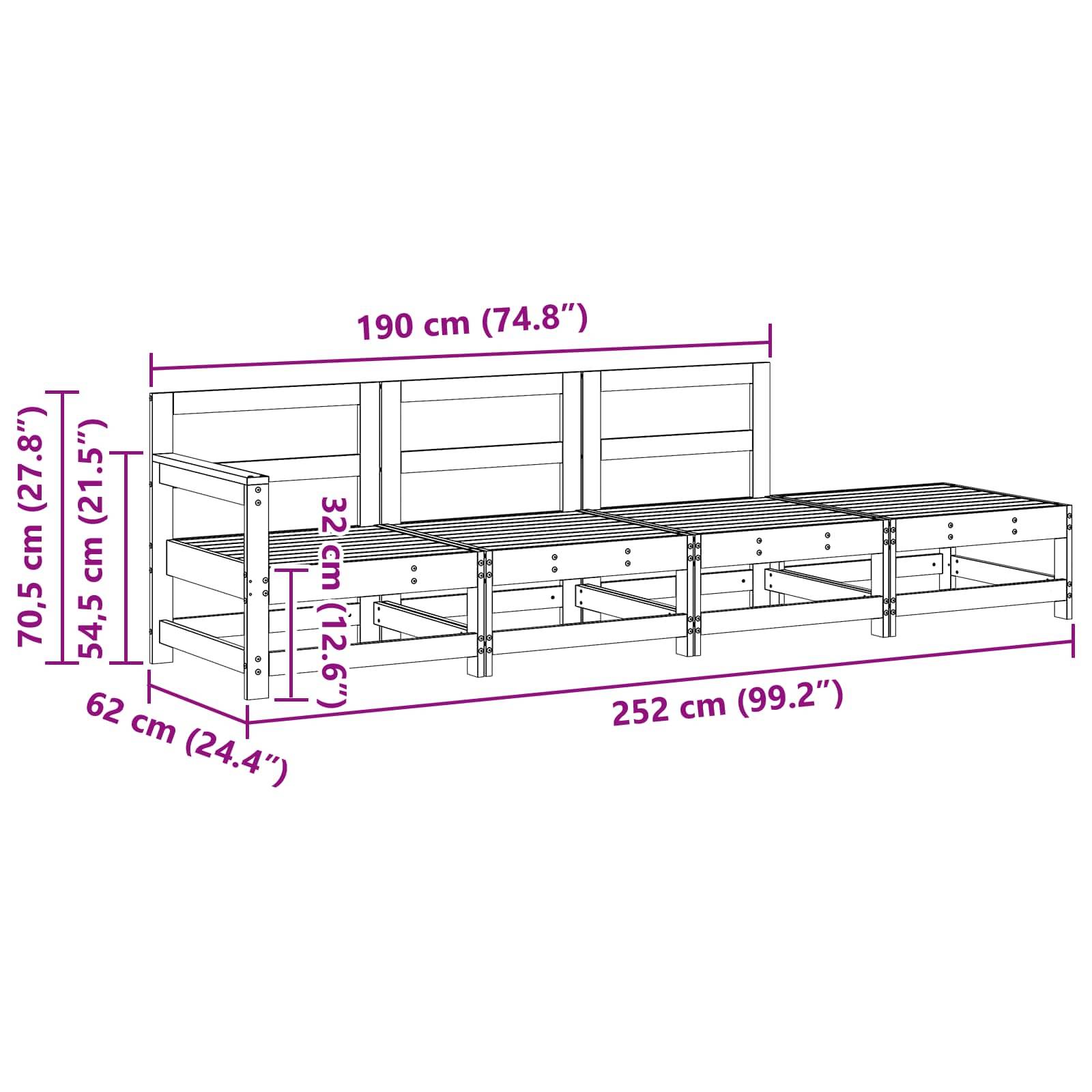 vidaXL Sectional Sofa Einheiten Wachsbraun 252 x 62 x 70,5 cm