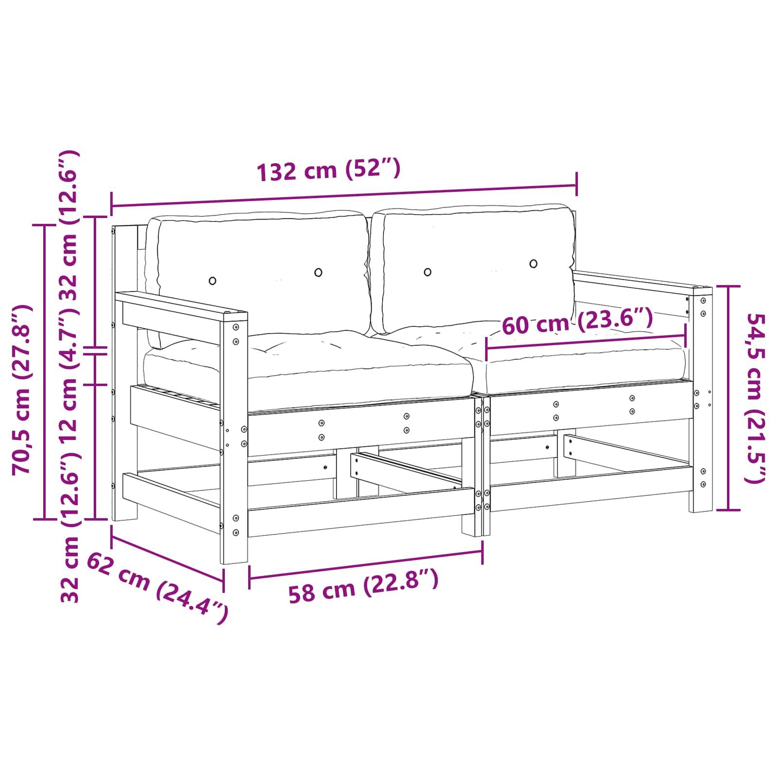 vidaXL 2 Stück Gartenecksofa Massives Kiefernholz Wachsbraun