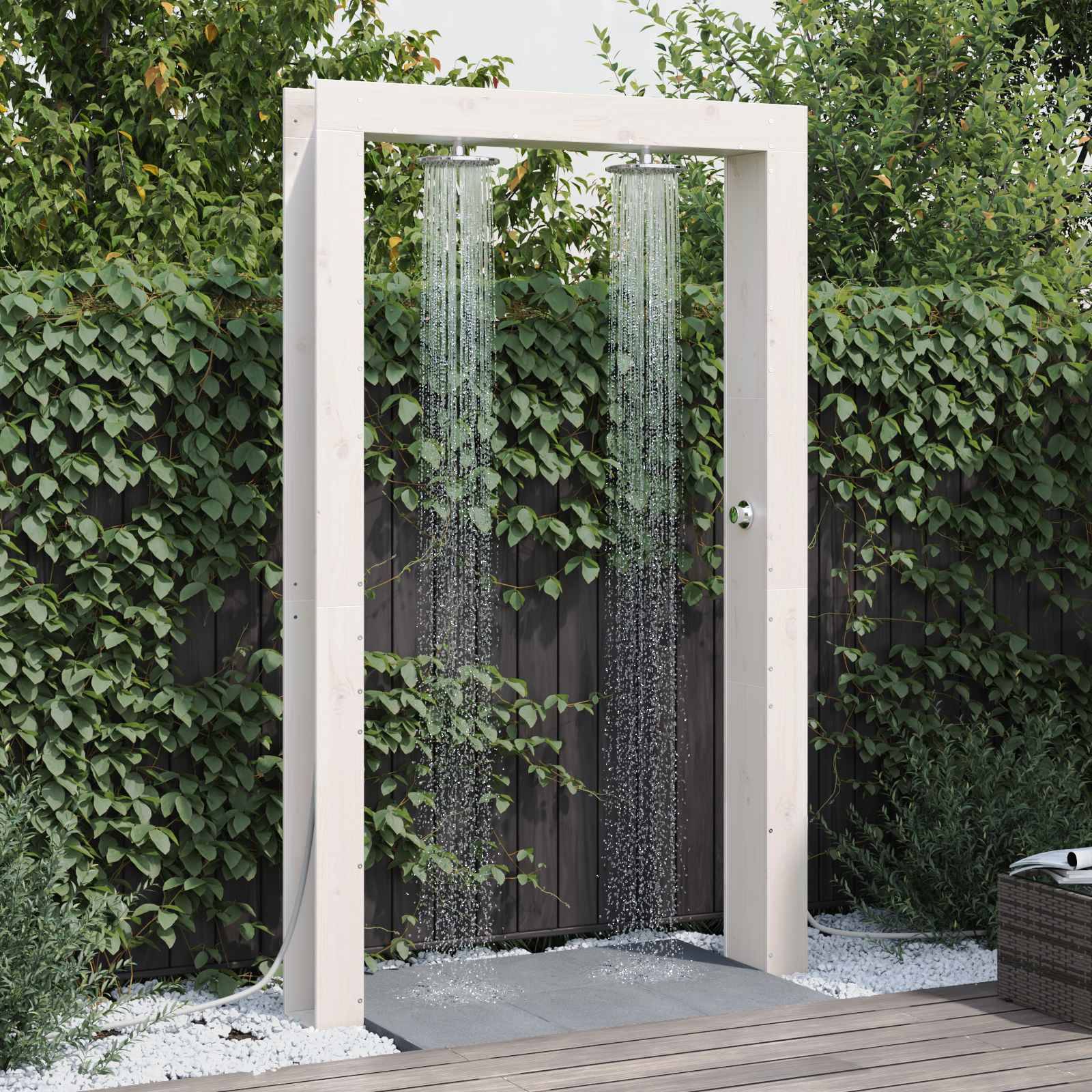 vidaXL Outdoor-Dusche Weiß 137 x 23 x 226 cm Massives Kiefernholz