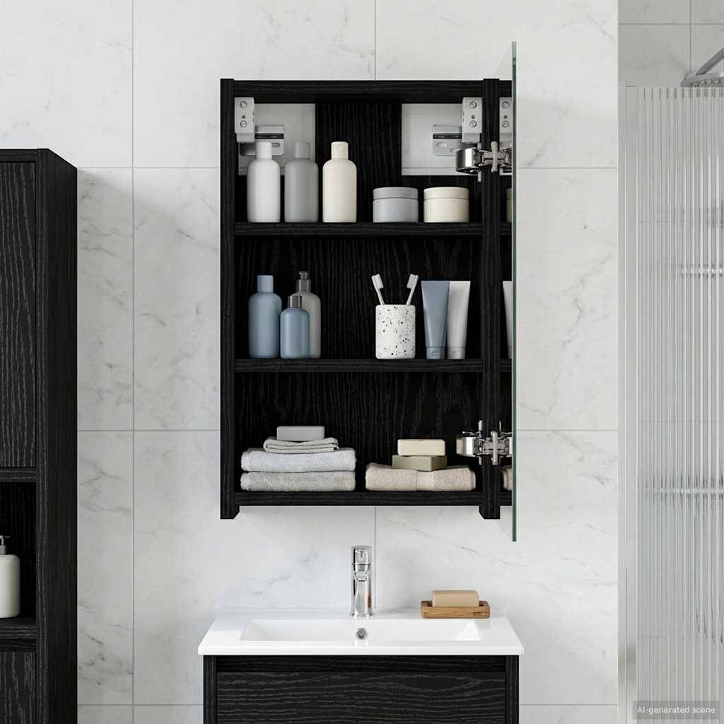 vidaXL Badezimmerspiegelschrank Schwarz Eichen-Optik 30 x 10,5 x 50 cm