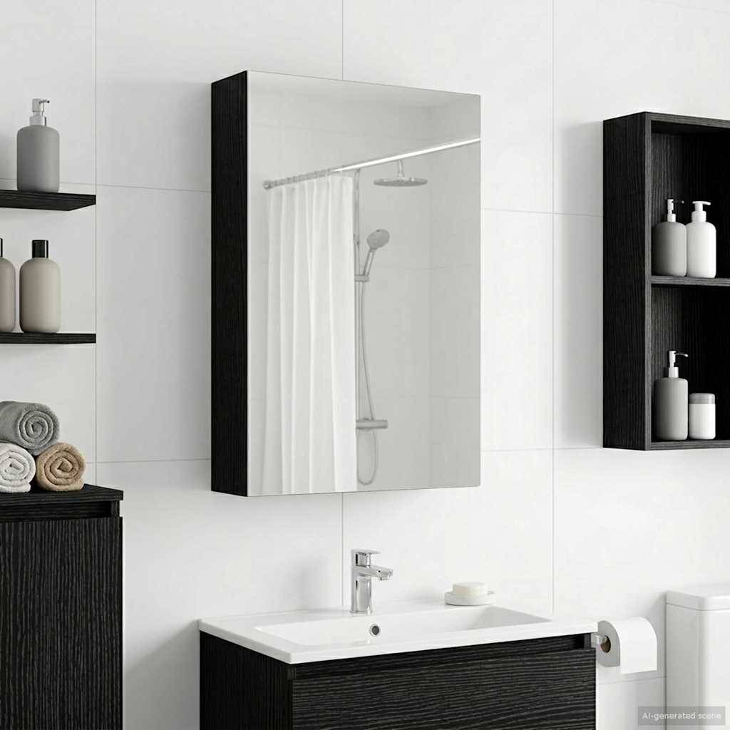 vidaXL Badezimmerspiegelschrank Schwarz Eichen-Optik 30 x 10,5 x 50 cm
