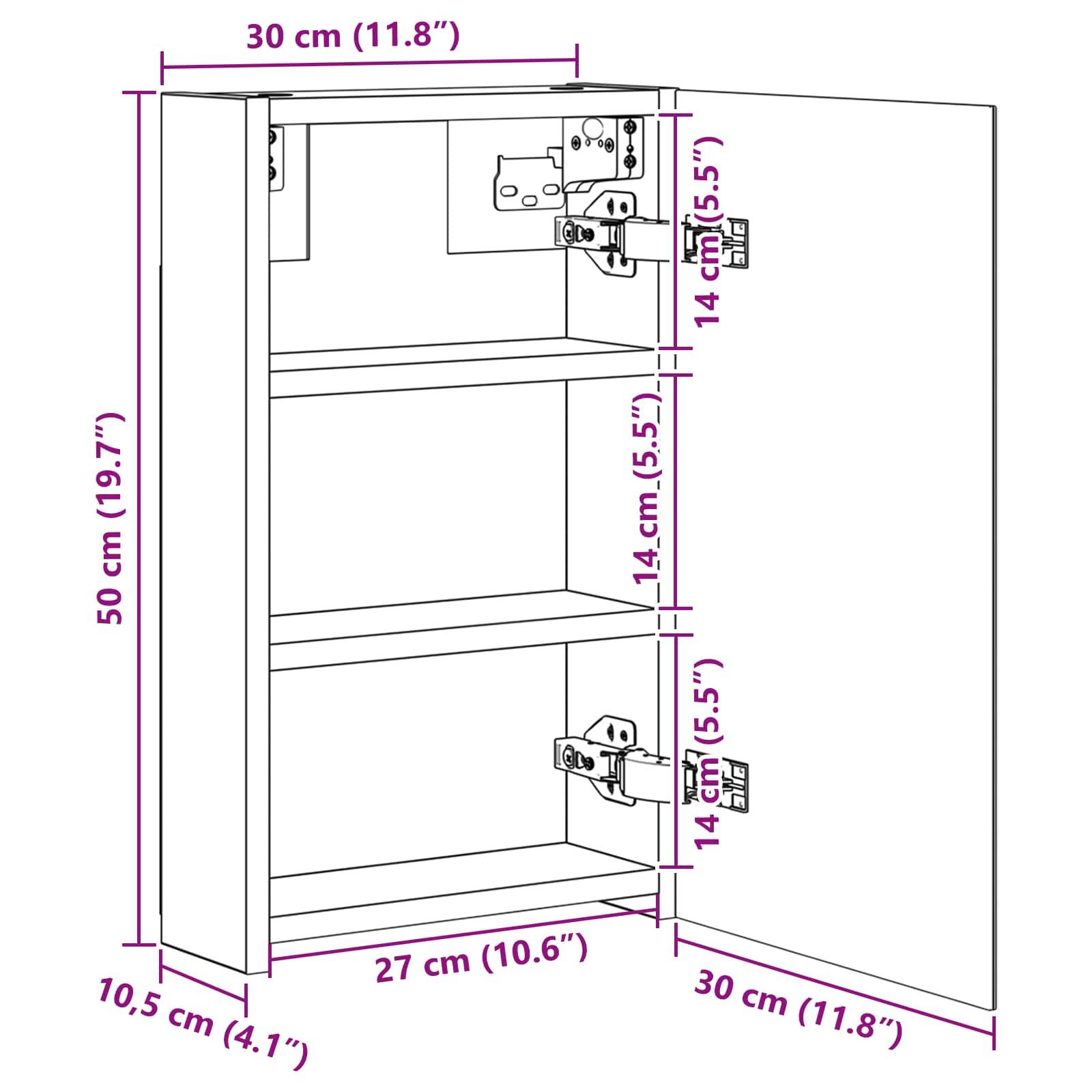 vidaXL Badezimmerspiegelschrank Schwarz Eichen-Optik 30 x 10,5 x 50 cm