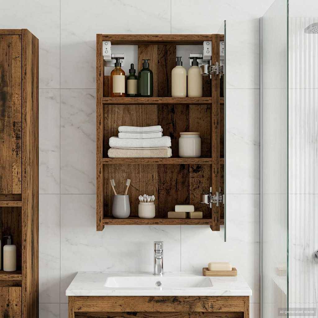 vidaXL Badezimmerspiegelschrank mit Regal Altholz 30 x 10,5 x 50 cm