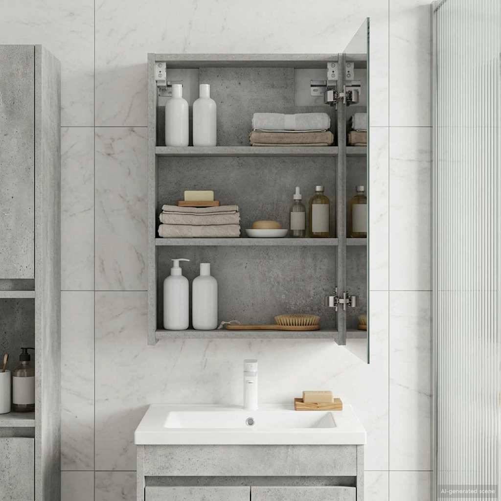 vidaXL Badezimmerspiegelschrank mit Tür Beton Grau 40 x 10,5 x 60,5 cm