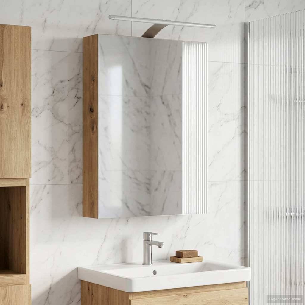 vidaXL Badezimmerspiegelschrank mit Regal mit Tür Kunsthandwerk Eiche