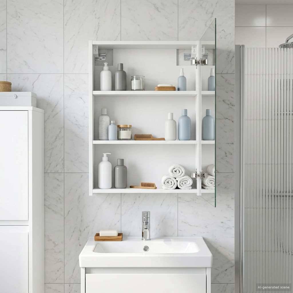 vidaXL Badezimmerspiegelschrank Weiß 50 x 14,5 x 70 cm Holzwerkstoff