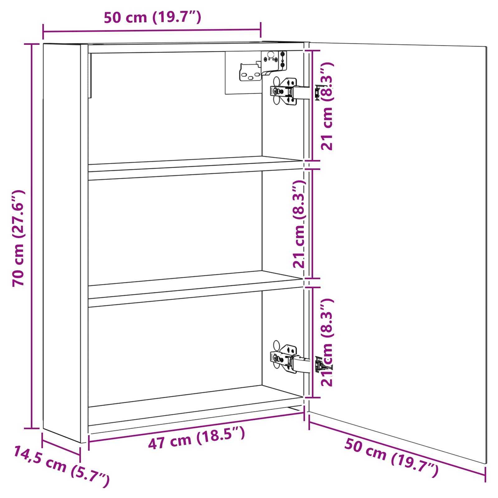 vidaXL Badezimmerspiegelschrank Weiß 50 x 14,5 x 70 cm Holzwerkstoff