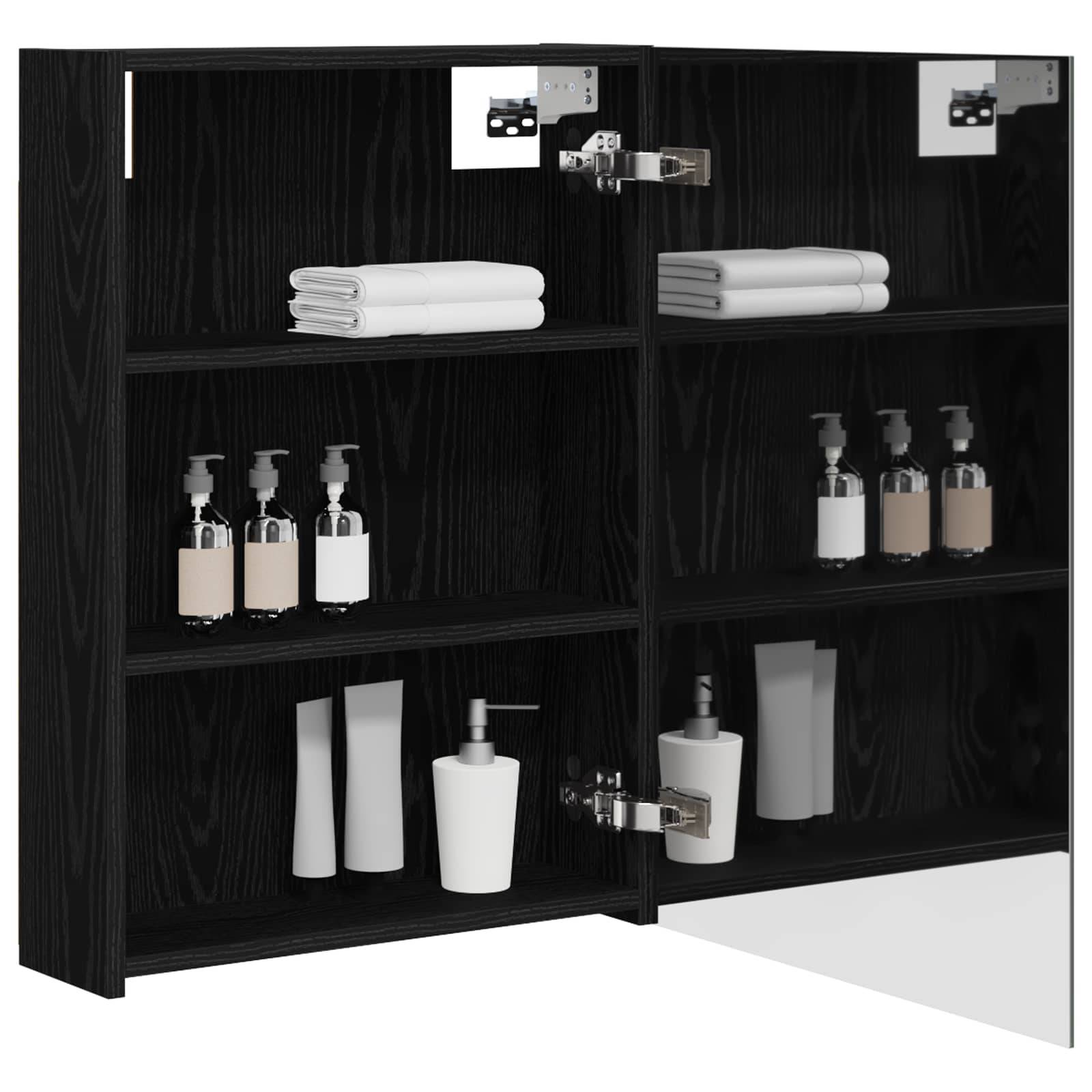 vidaXL Badezimmerspiegelschrank Schwarz Eichen-Optik 50 x 14,5 x 70 cm