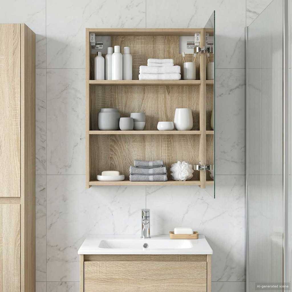 vidaXL Badezimmerspiegelschrank mit Tür Sonoma-Eiche 50 x 14,5 x 70 cm