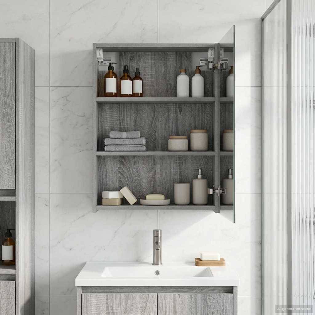 vidaXL Badezimmerspiegelschrank Graues Sonoma 50 x 14,5 x 70 cm