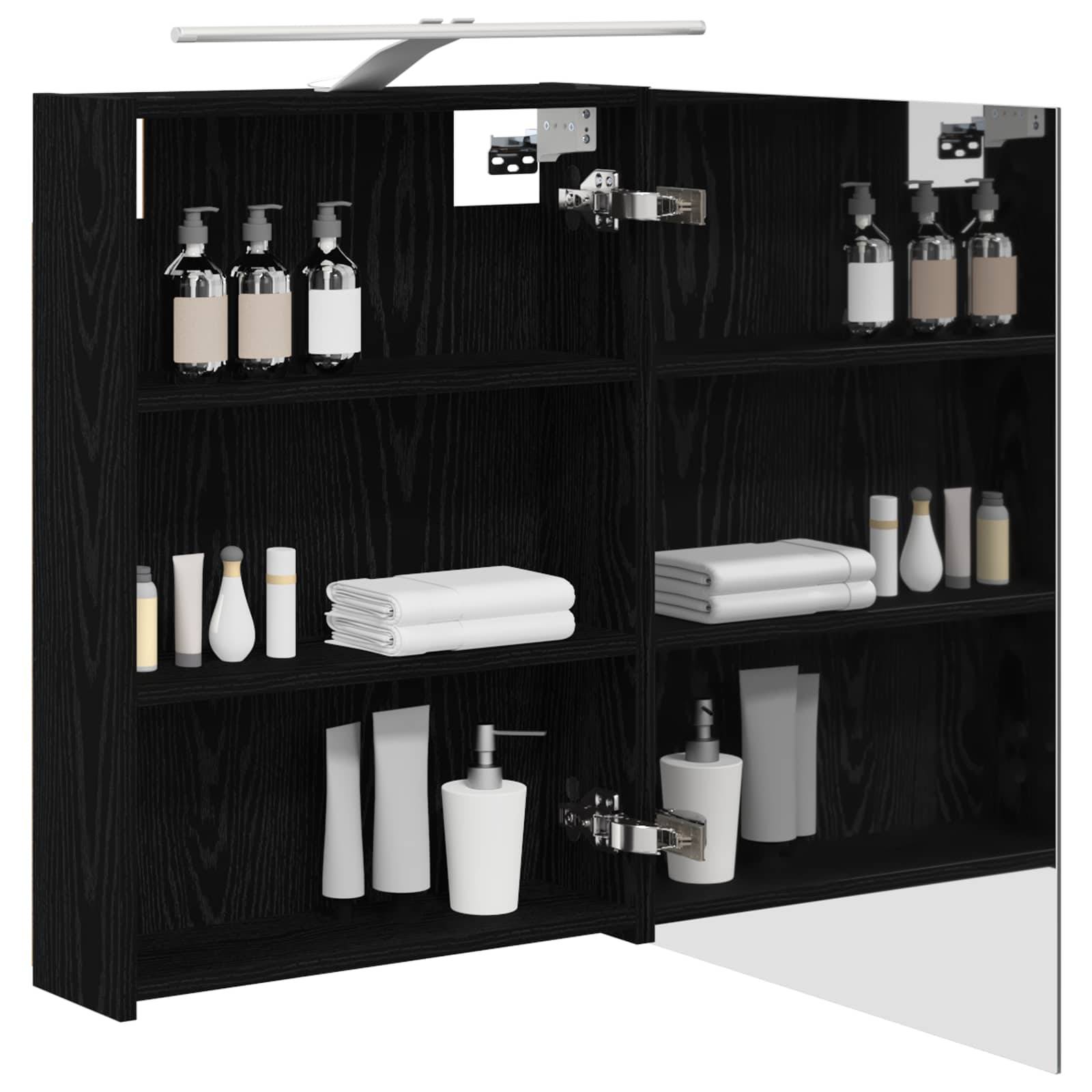 vidaXL Badezimmerspiegelschrank Schwarz Eichen-Optik 50 x 14,5 x 70 cm