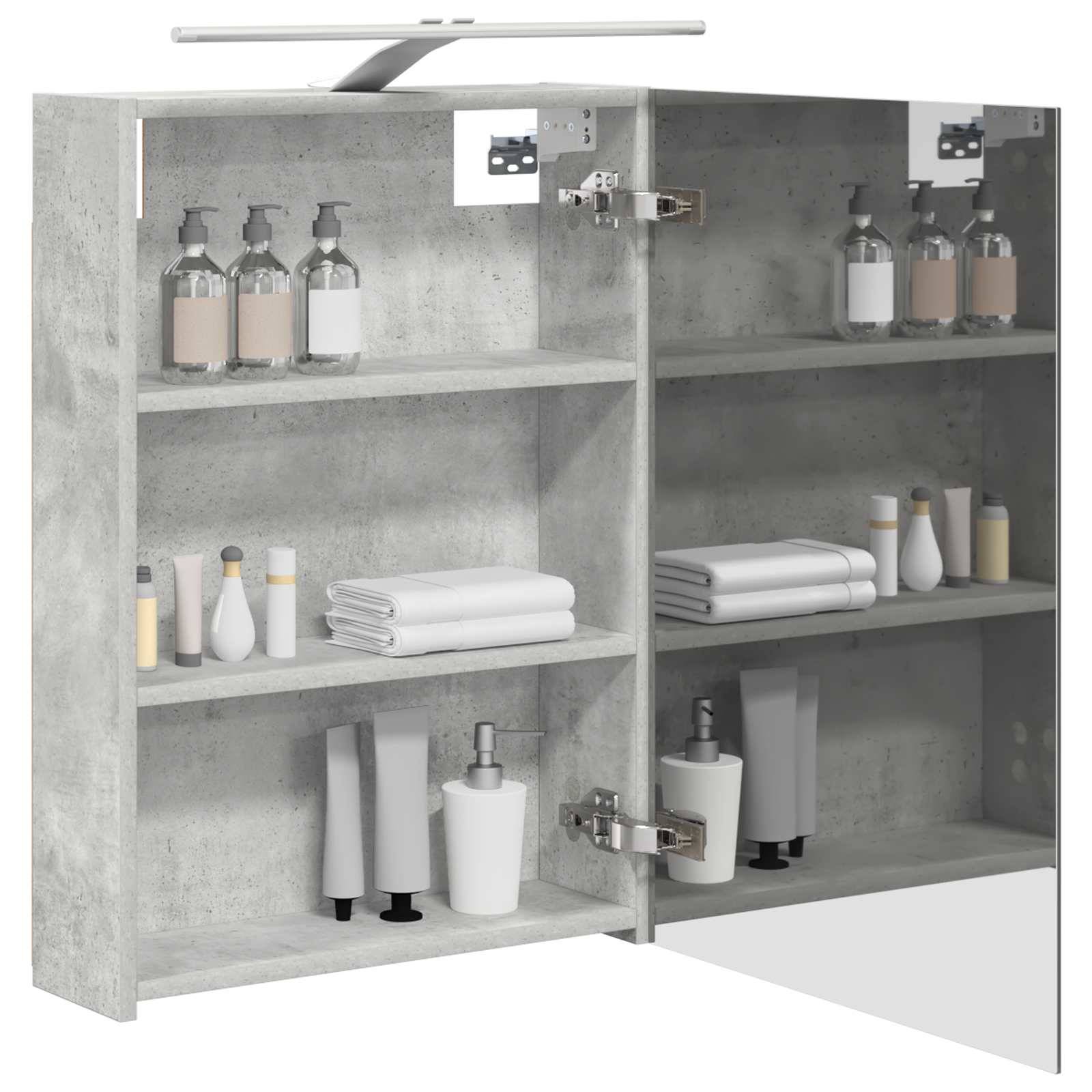 vidaXL Badezimmerspiegelschrank mit Regal Beton Grau 50 x 14,5 x 70 cm