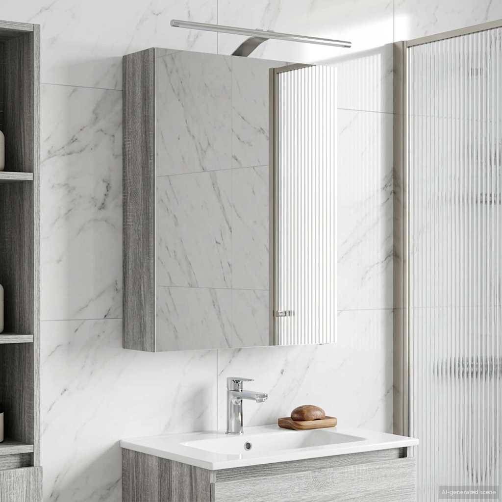 vidaXL Badezimmerspiegelschrank Graues Sonoma 50 x 14,5 x 70 cm