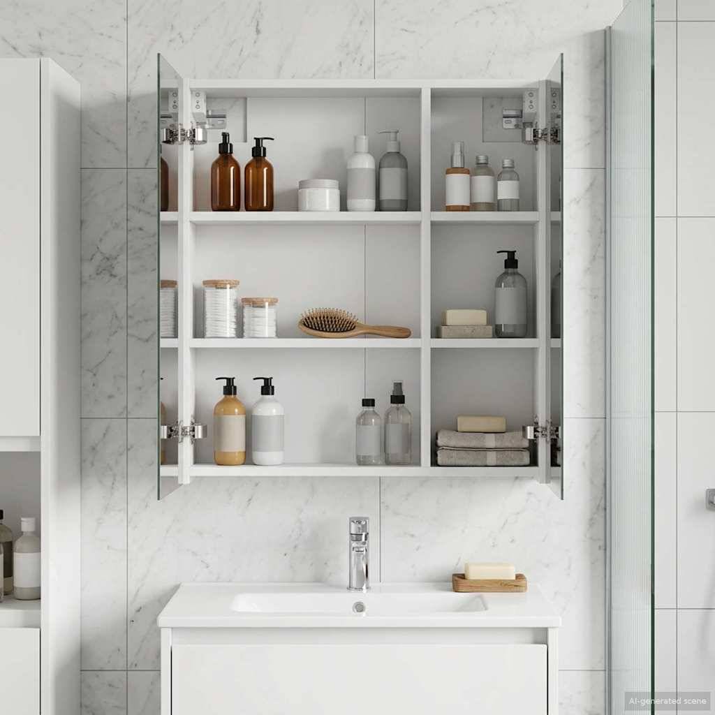 vidaXL Badezimmerspiegelschrank Weiß 60 x 14,5 x 70 cm Holzwerkstoff