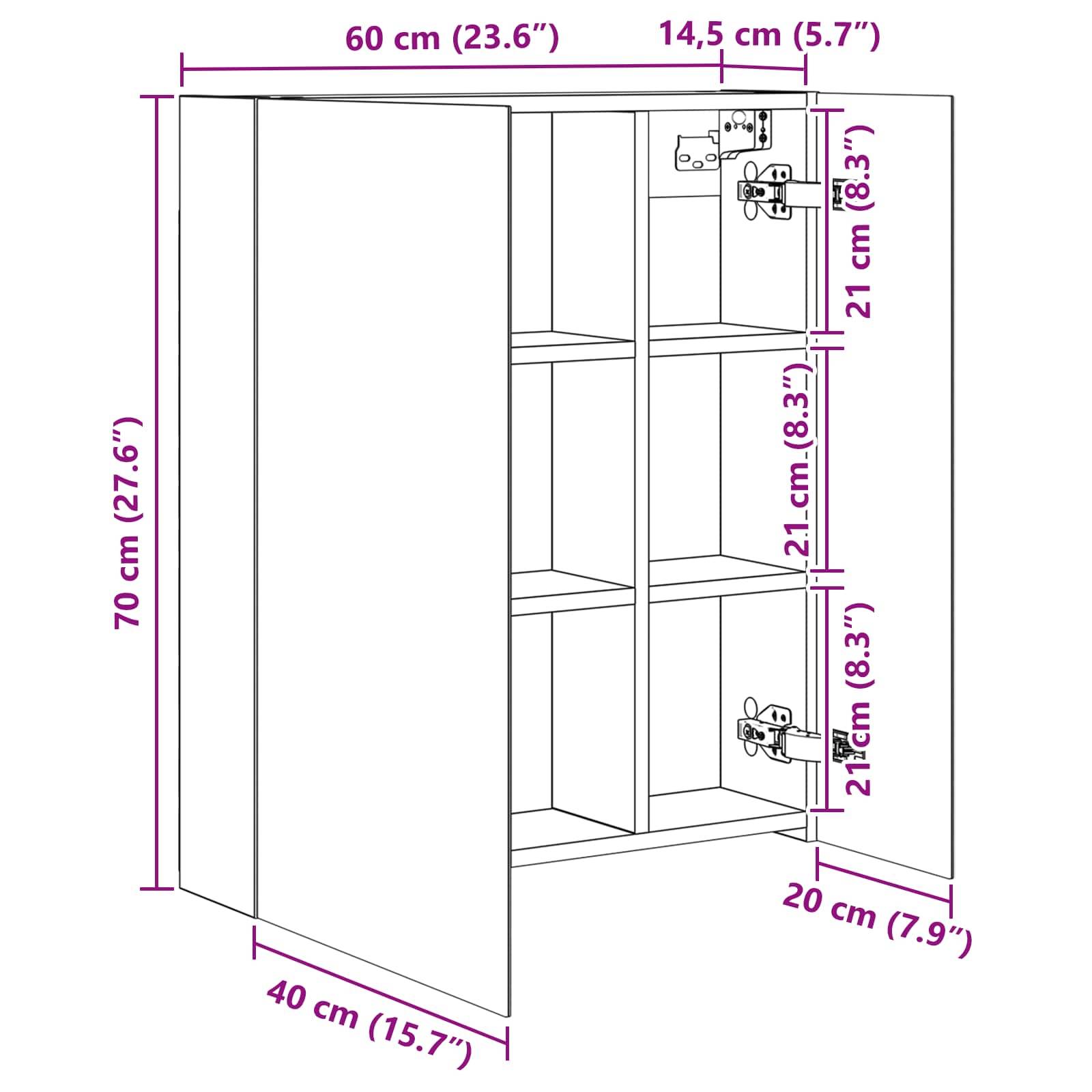 vidaXL Badezimmerspiegelschrank Weiß 60 x 14,5 x 70 cm Holzwerkstoff