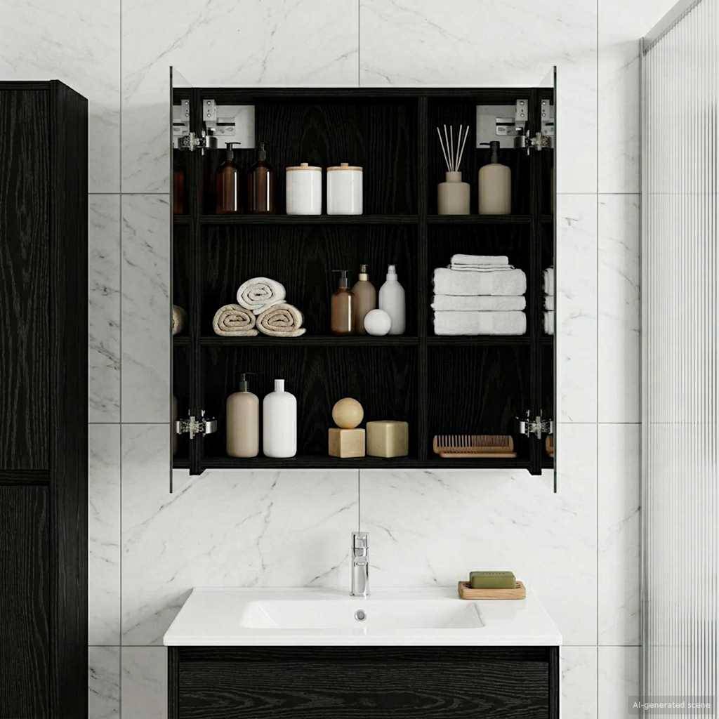 vidaXL Badezimmerspiegelschrank Schwarz Eichen-Optik 60 x 14,5 x 70 cm