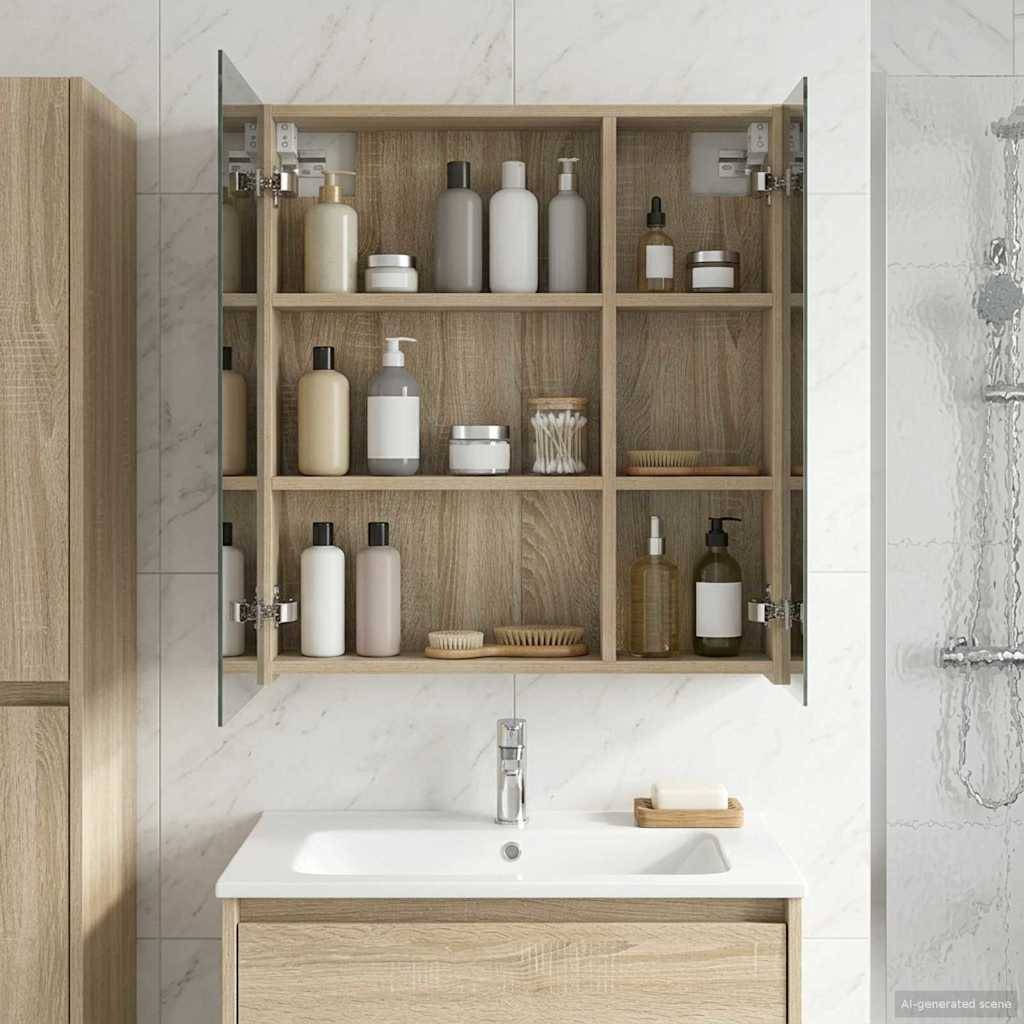 vidaXL Badezimmerspiegelschrank mit Tür Sonoma-Eiche 60 x 14,5 x 70 cm