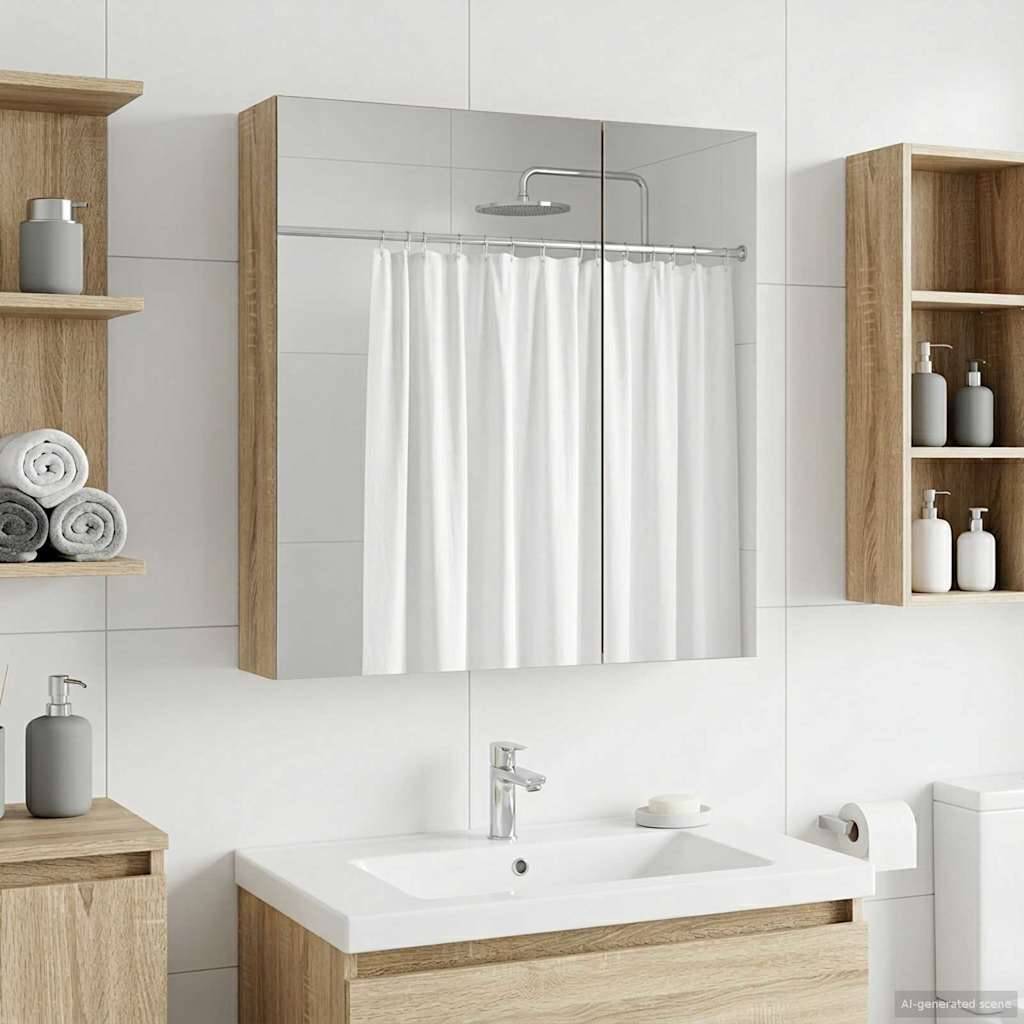 vidaXL Badezimmerspiegelschrank mit Tür Sonoma-Eiche 60 x 14,5 x 70 cm