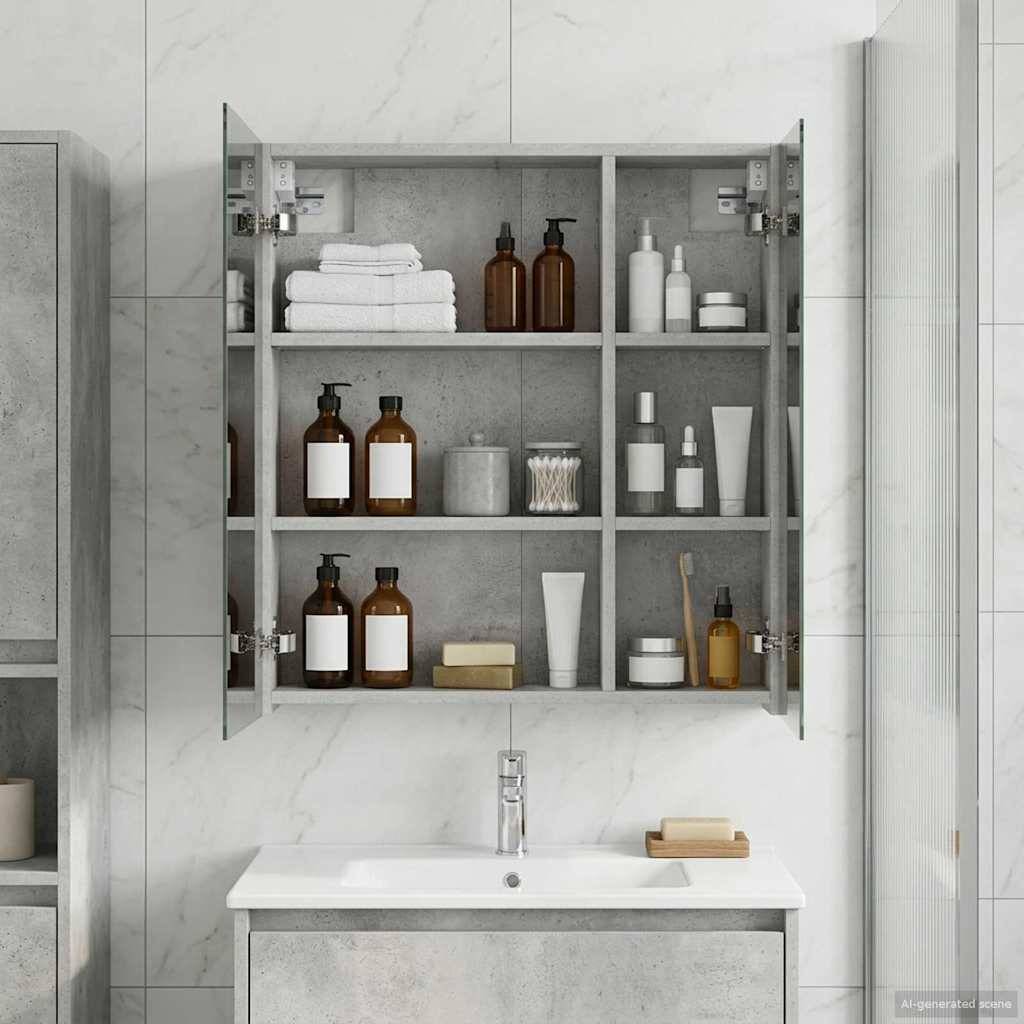 vidaXL Badezimmerspiegelschrank mit Regal Beton Grau 60 x 14,5 x 70 cm