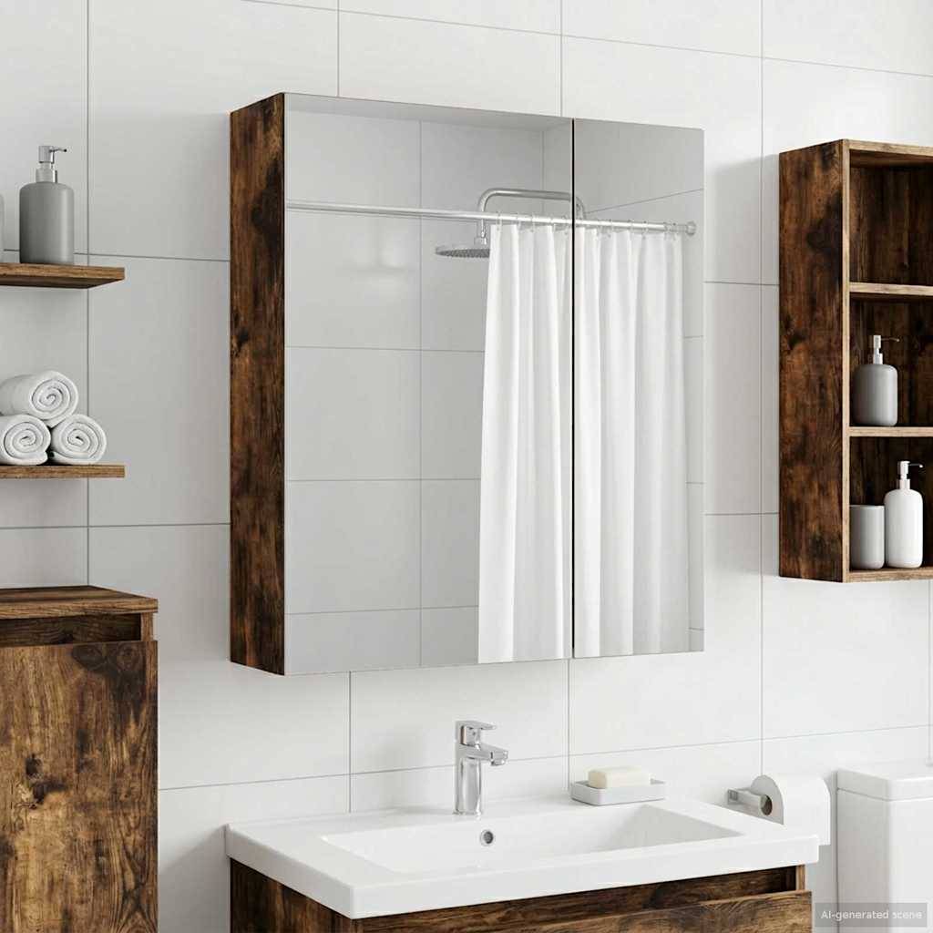 vidaXL Badezimmerspiegelschrank Geräucherte Eiche 60 x 14,5 x 70 cm