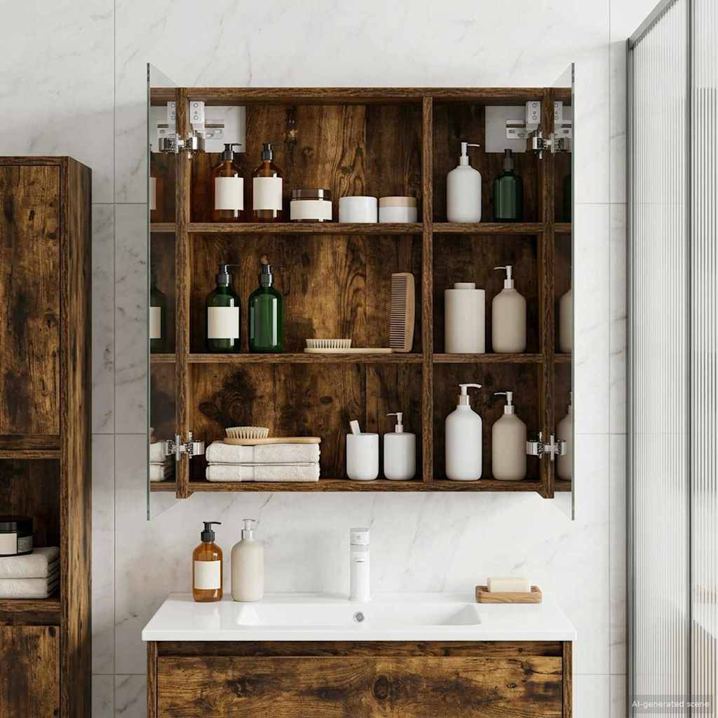 vidaXL Badezimmerspiegelschrank Geräucherte Eiche 60 x 14,5 x 70 cm