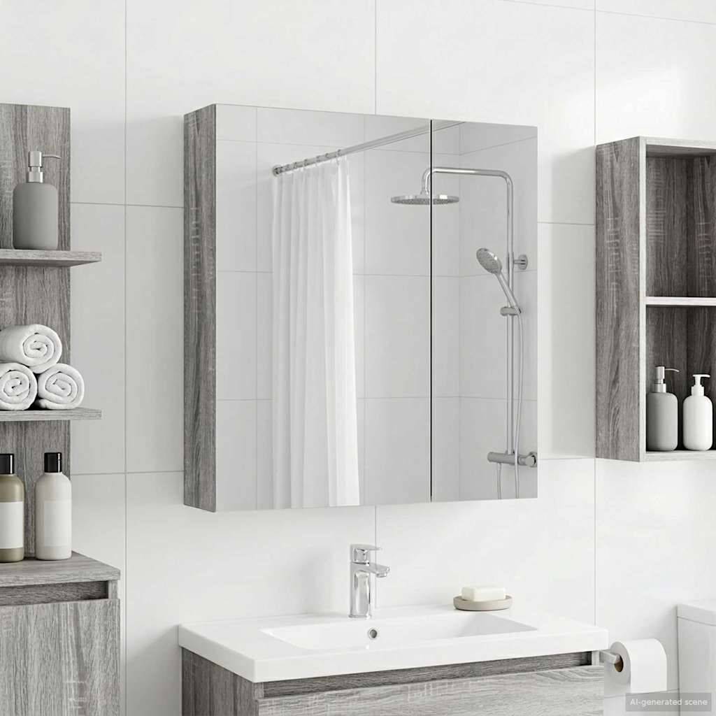 vidaXL Badezimmerspiegelschrank Graues Sonoma 60 x 14,5 x 70 cm