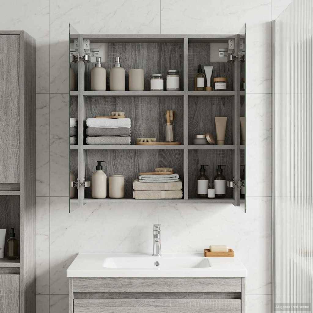vidaXL Badezimmerspiegelschrank Graues Sonoma 60 x 14,5 x 70 cm