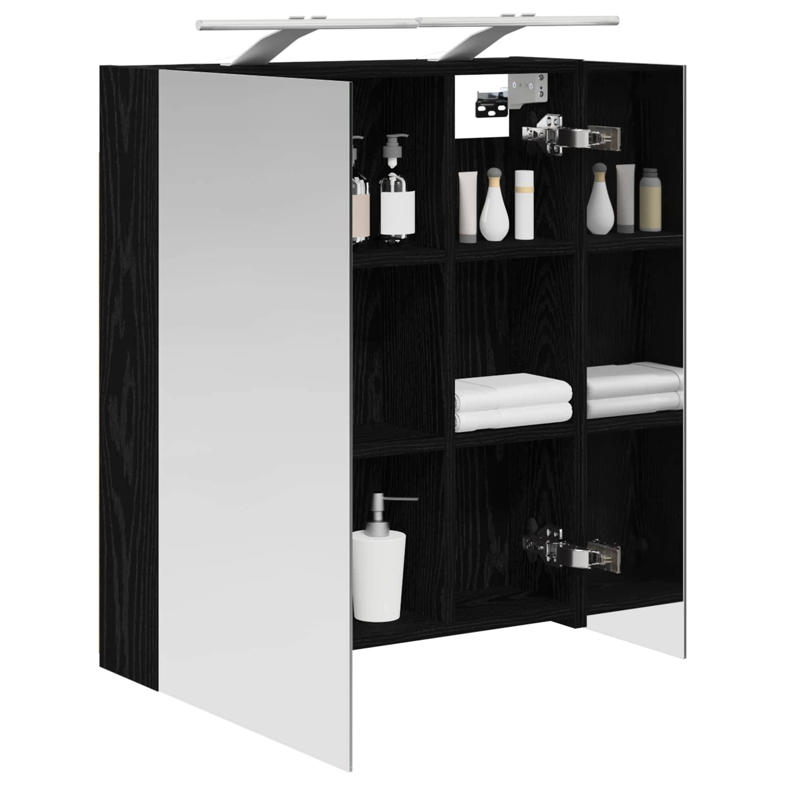 vidaXL Badezimmerspiegelschrank Schwarz Eichen-Optik 60 x 14,5 x 70 cm