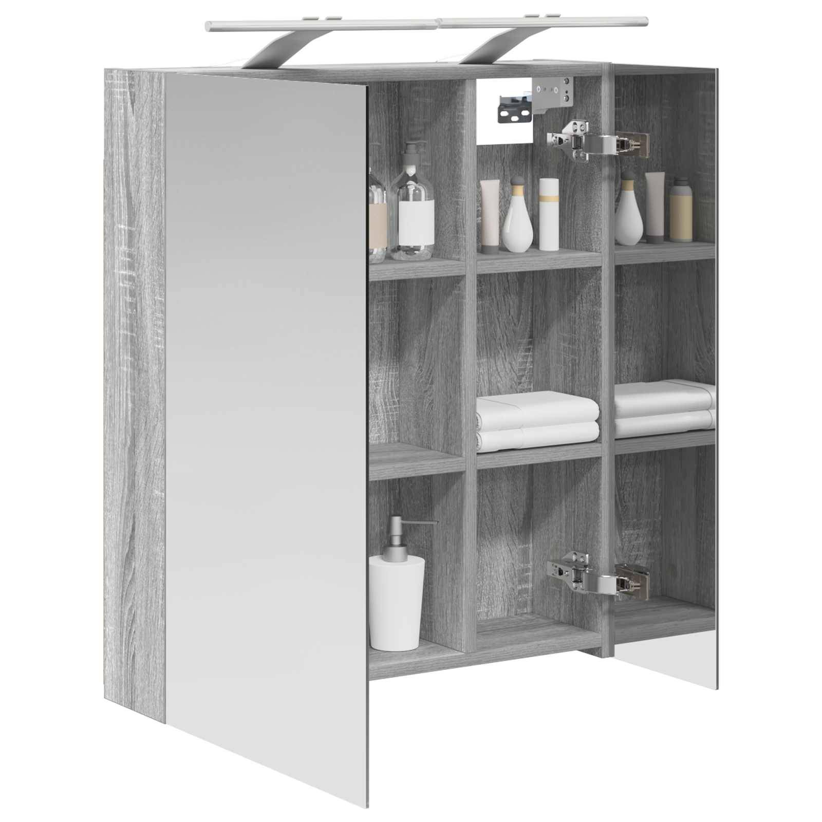 vidaXL Badezimmerspiegelschrank Graues Sonoma 60 x 14,5 x 70 cm