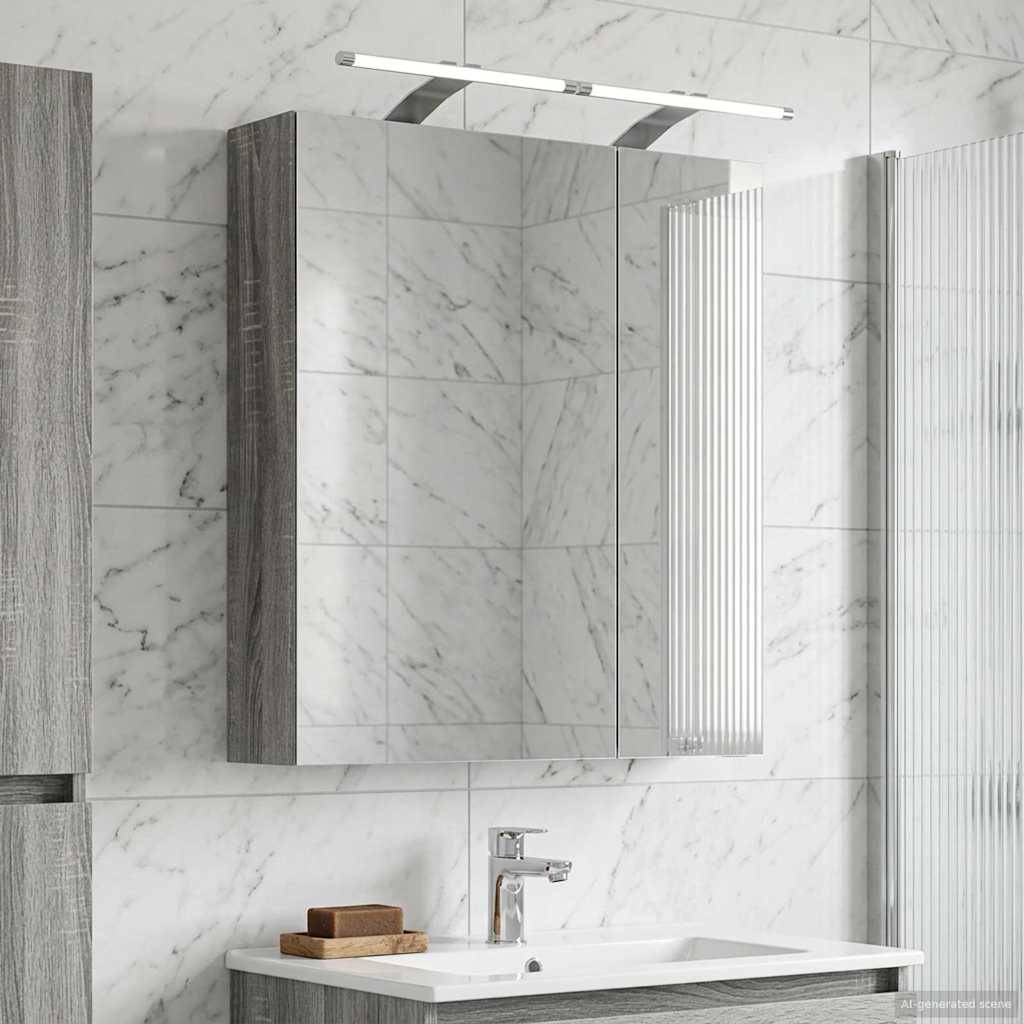 vidaXL Badezimmerspiegelschrank Graues Sonoma 60 x 14,5 x 70 cm