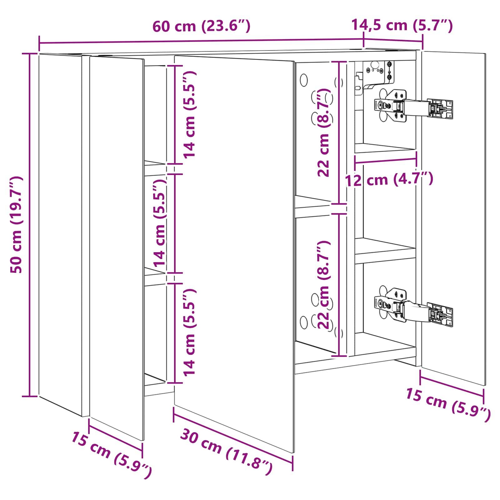 vidaXL Badezimmerspiegelschrank Weiß 60 x 14,5 x 50 cm Holzwerkstoff