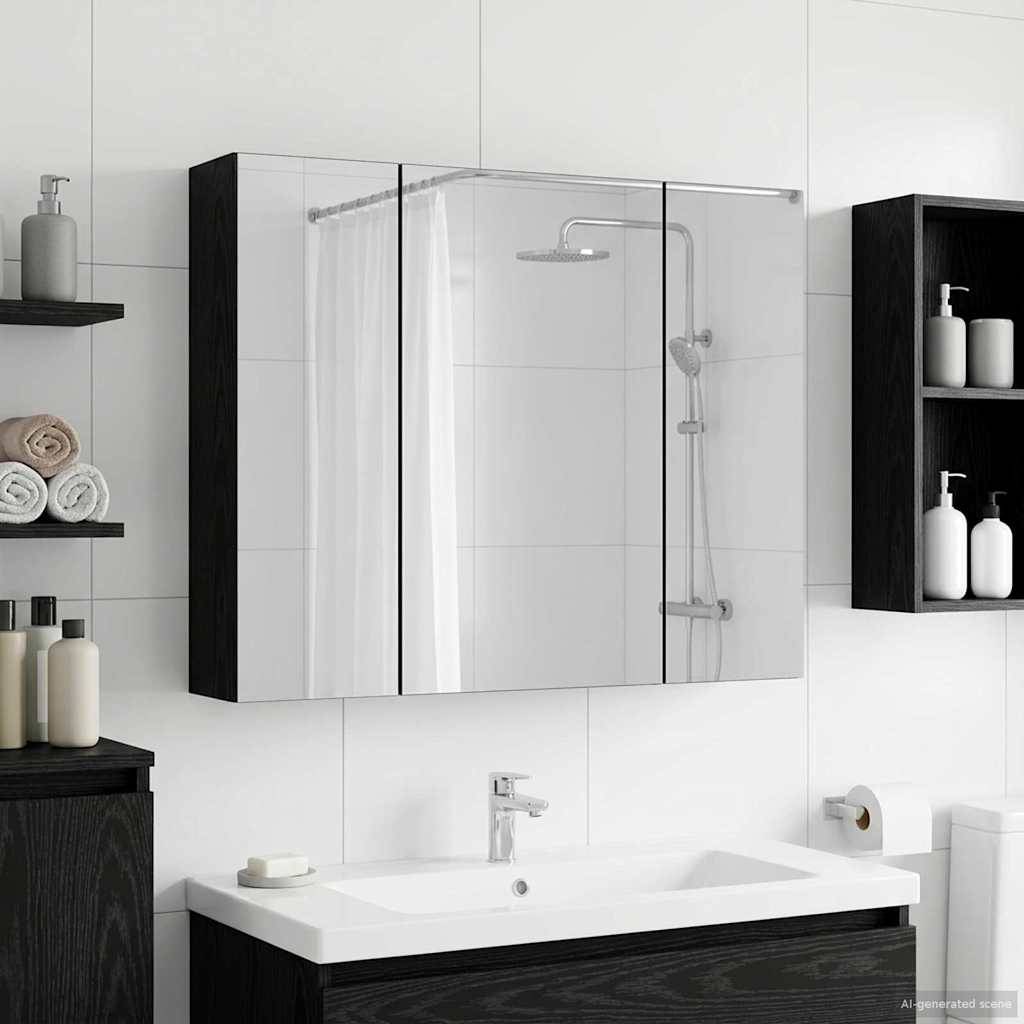 vidaXL Badezimmerspiegelschrank Schwarz Eichen-Optik 60 x 14,5 x 50 cm