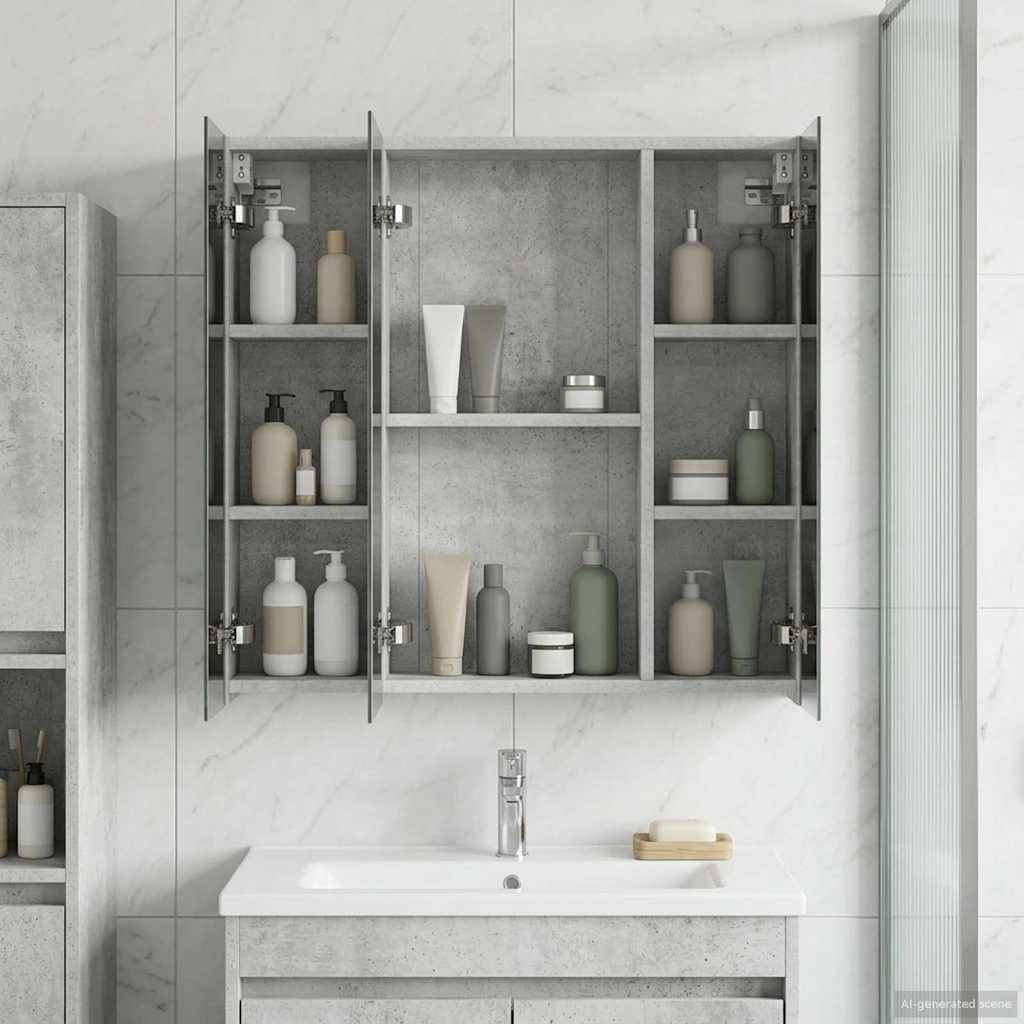 vidaXL Badezimmerspiegelschrank Beton Grau 70 x 14,5 x 70 cm