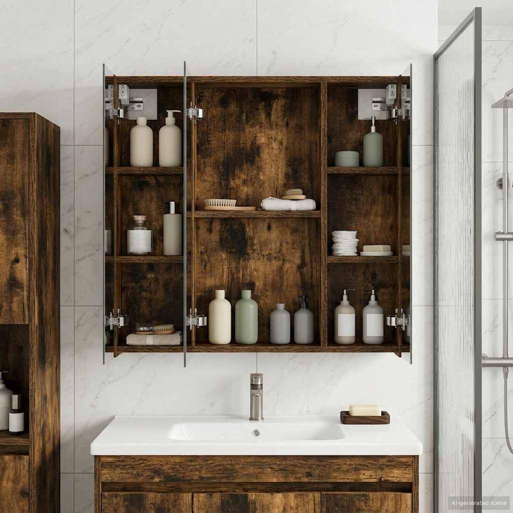 vidaXL Badezimmerspiegelschrank Geräucherte Eiche 70 x 14,5 x 70 cm