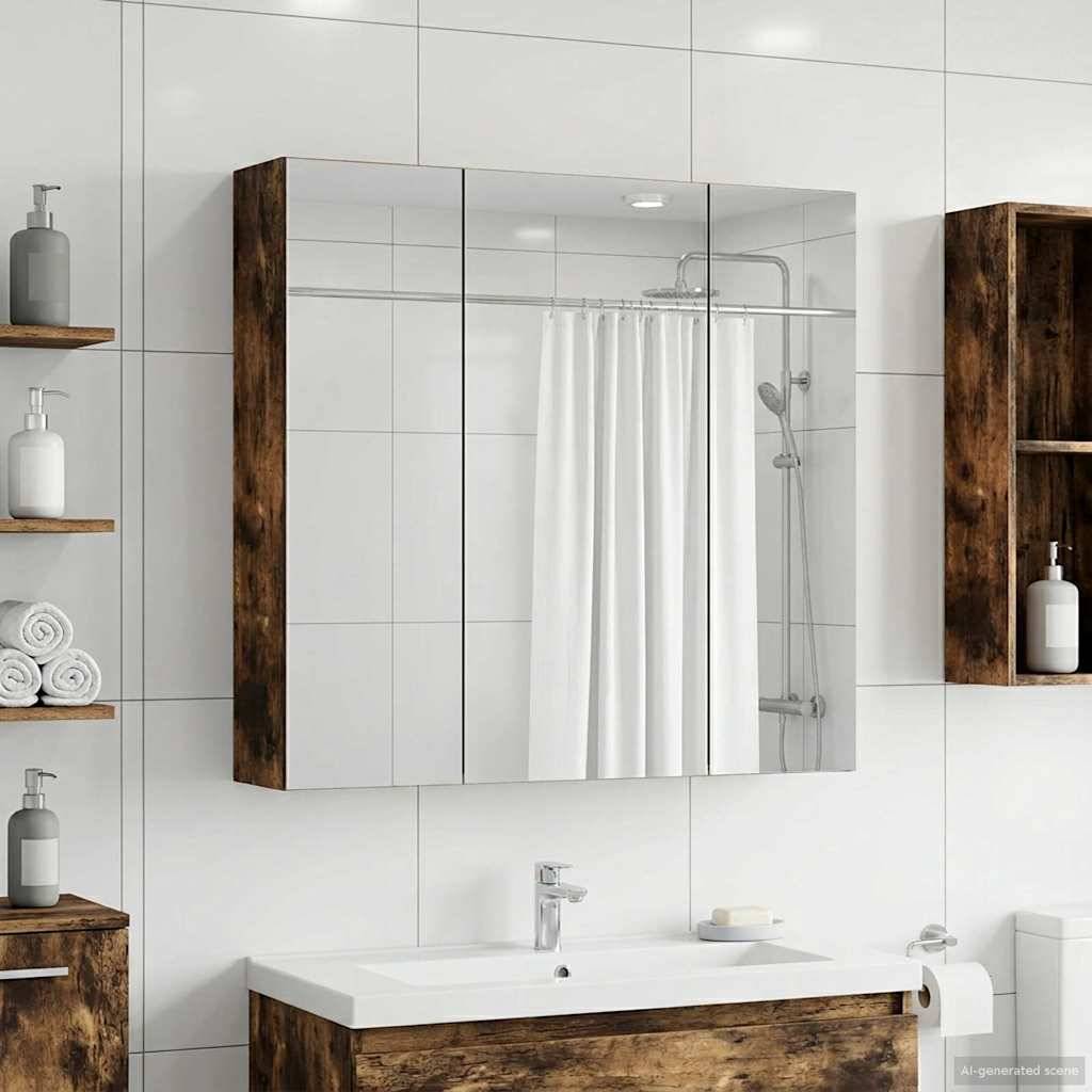 vidaXL Badezimmerspiegelschrank Geräucherte Eiche 70 x 14,5 x 70 cm