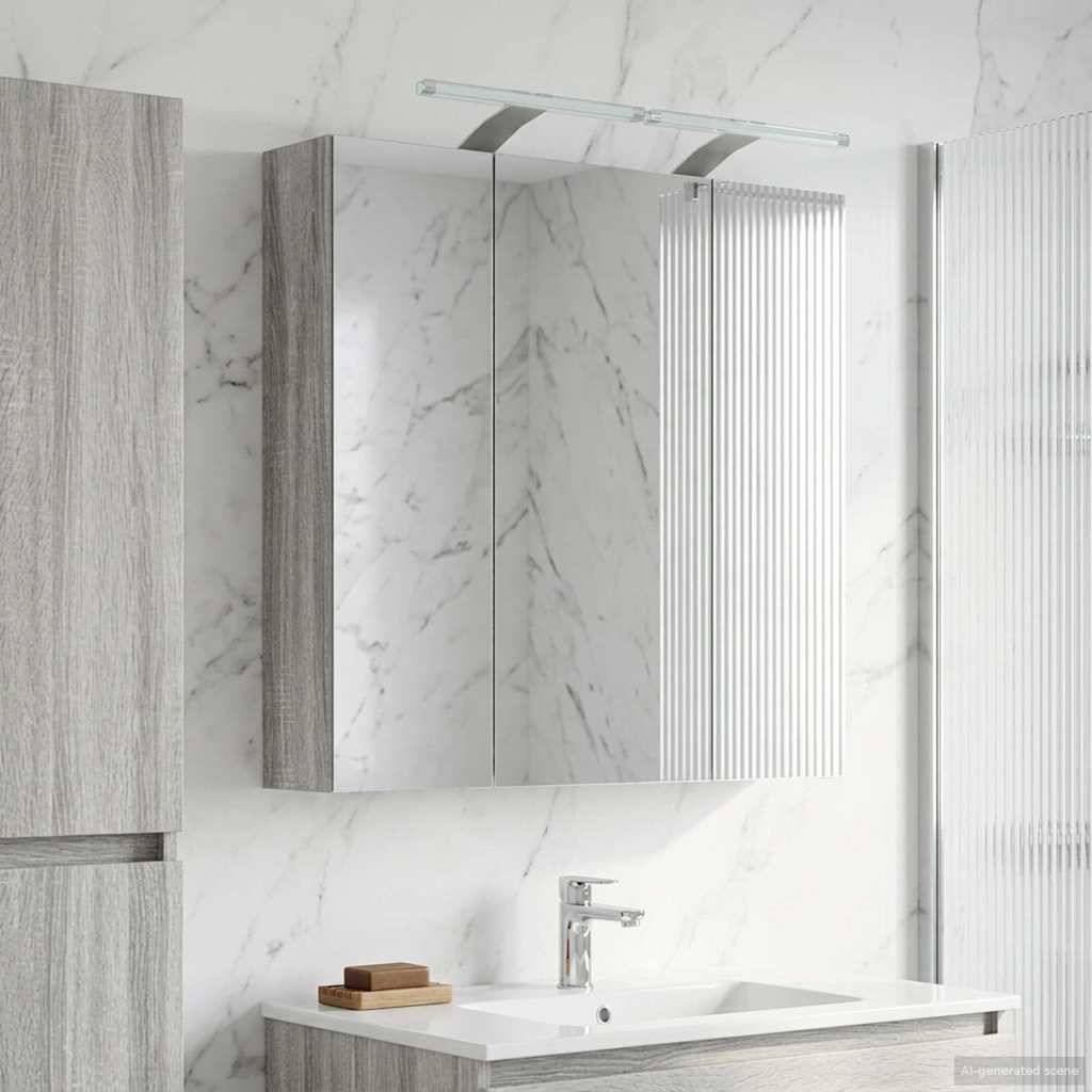 vidaXL Badezimmerspiegelschrank Graues Sonoma 70 x 14,5 x 70 cm