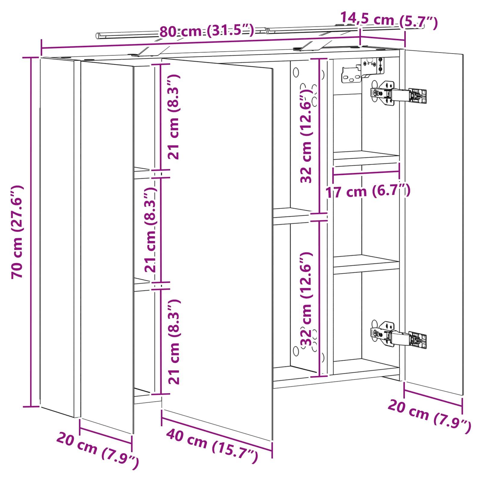 vidaXL Badezimmerspiegelschrank Weiß 80 x 14,5 x 70 cm Holzwerkstoff