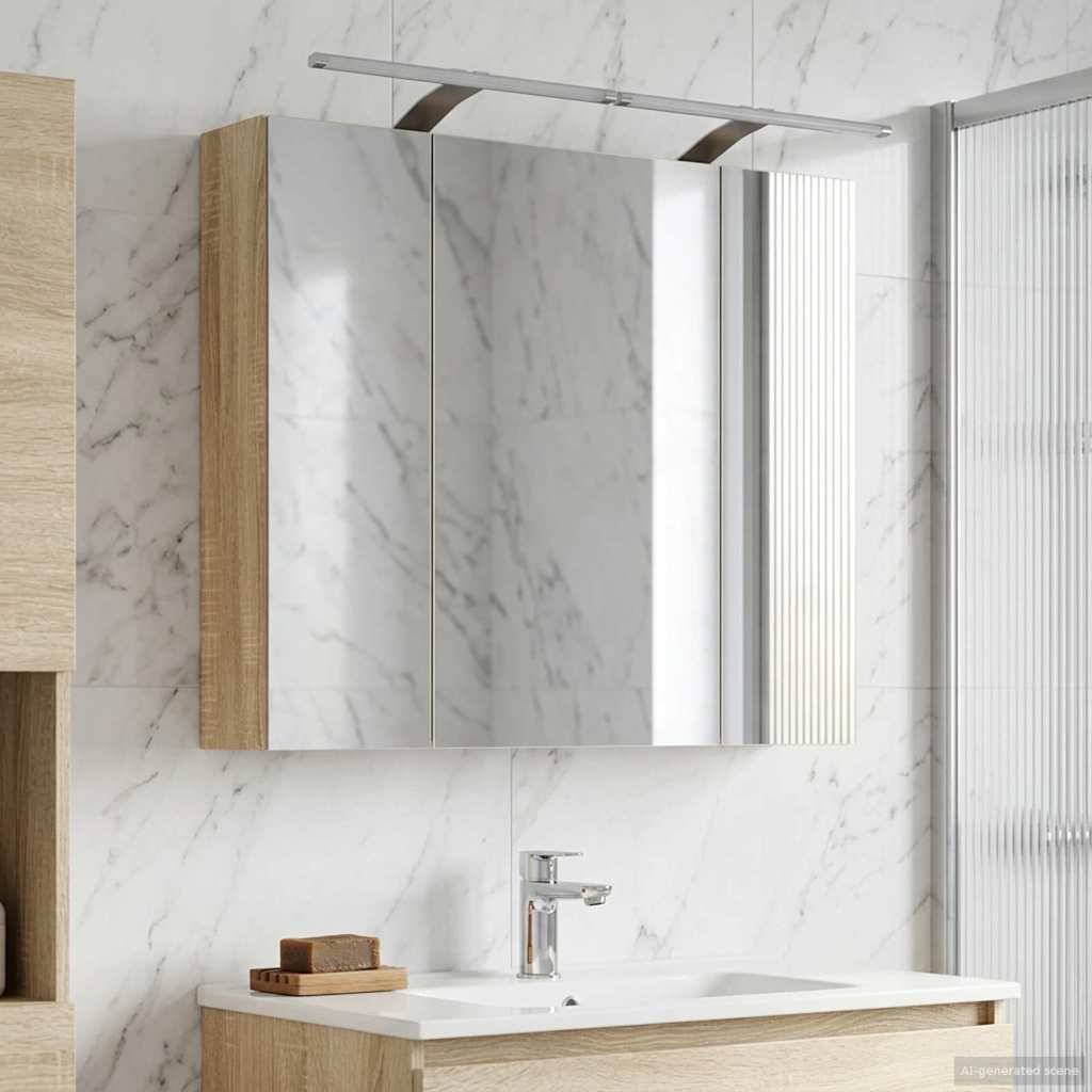 vidaXL Badezimmerspiegelschrank mit Tür Sonoma-Eiche 80 x 14,5 x 70 cm